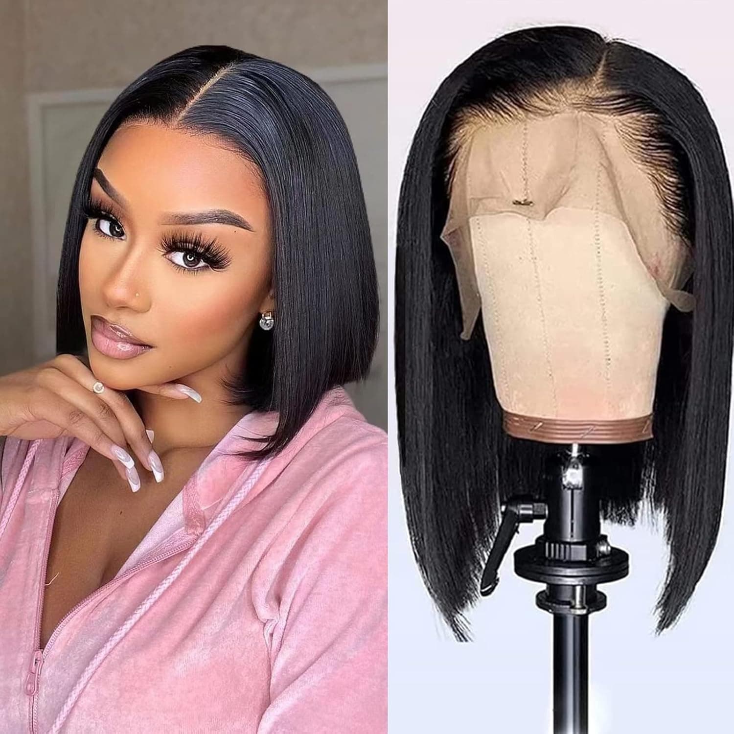 Ebbfurln Bob Wig Human Hair, 13x4 HD Lace Front Wigs Human Hair Frontal Wigs Human Hair 150% Density Brazilian Hair Straight Bob Wig Human Hair Pre Plucked with Baby Hair (Bob Wig, 10 Inch)