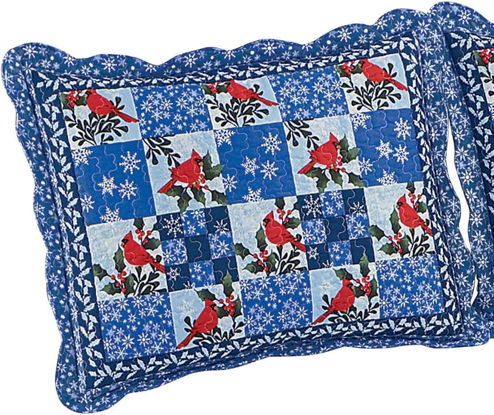 Collections Etc Winter Cardinals & Snowflakes Christmas Patchwork Pillow Sham