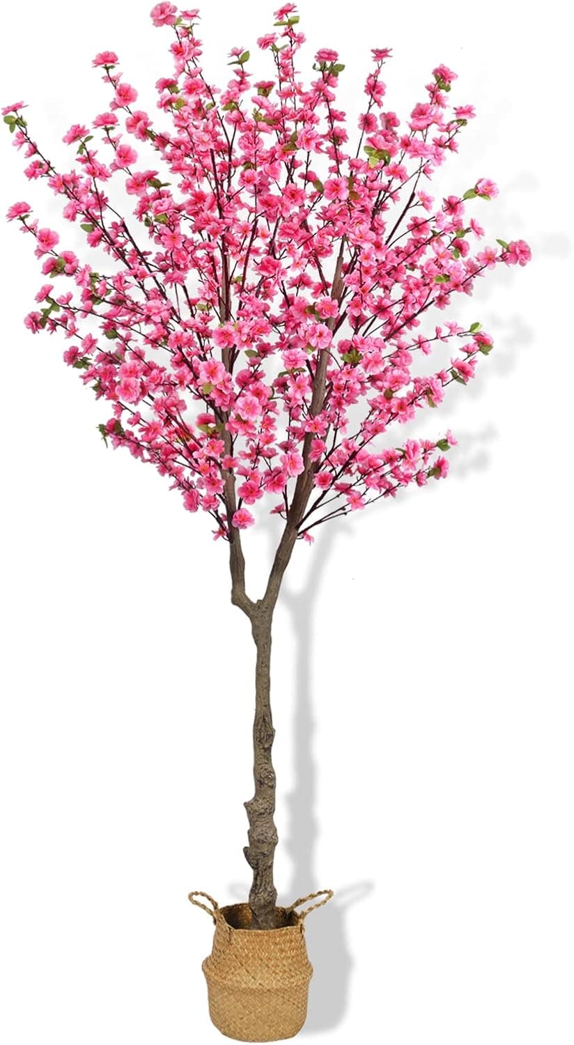 HUAESIN 6.5ft Cherry Blossom Tree Artificial Trees with 32 Cherry Blossom Branches Pink Fake Sakura Flowers Tree for Spring Home Wedding Party Office Indoor Outdoor Decor