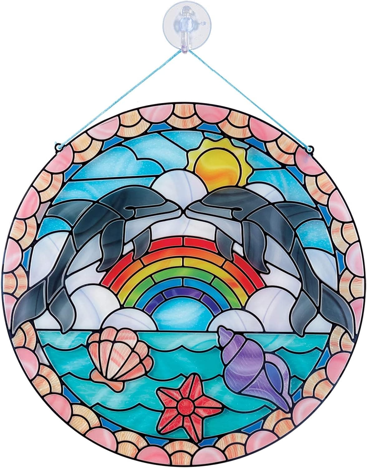Melissa & Doug Stained Glass Made Easy Craft Kit: Dolphins - 180+ Stickers - Kids Sticker Stained Glass Craft Kit; Ocean Animals Crafts For Kids Ages 5+