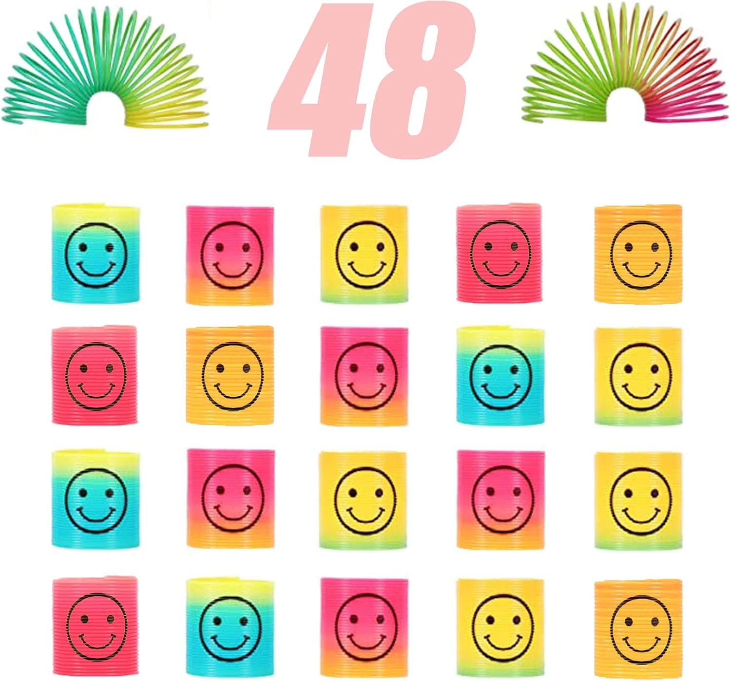 CXLHO 48 Pack Rainbow Coil Spring Toys,Mini Slinky, Magic Neon Plastic Spring Toys for Kids,Party Supplies Carnival Prize Birthday Gift for Boys Girls