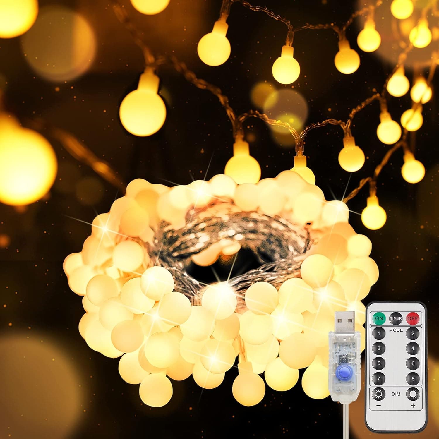suddus Globe String Lights Bedroom, 50 Led Fairy Lights Plug in, Indoor String Lights for Christmas, Backyard, Patio, Garden, Party, Bedroom, Living Room, Classroom, Warm White