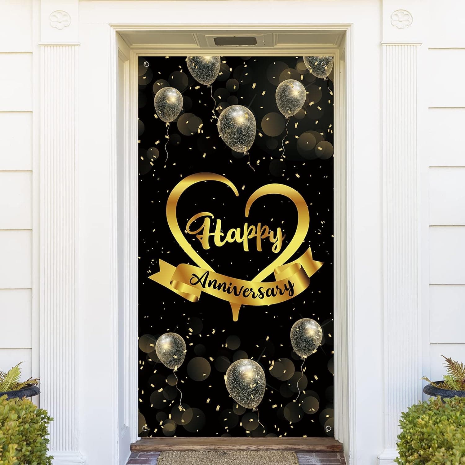 Belrew Happy Anniversary Door Banner, Wedding Anniversary Party Photography Background, Birthday Celebration Party Photo Booth Props, Retirement Door Cover Decorations