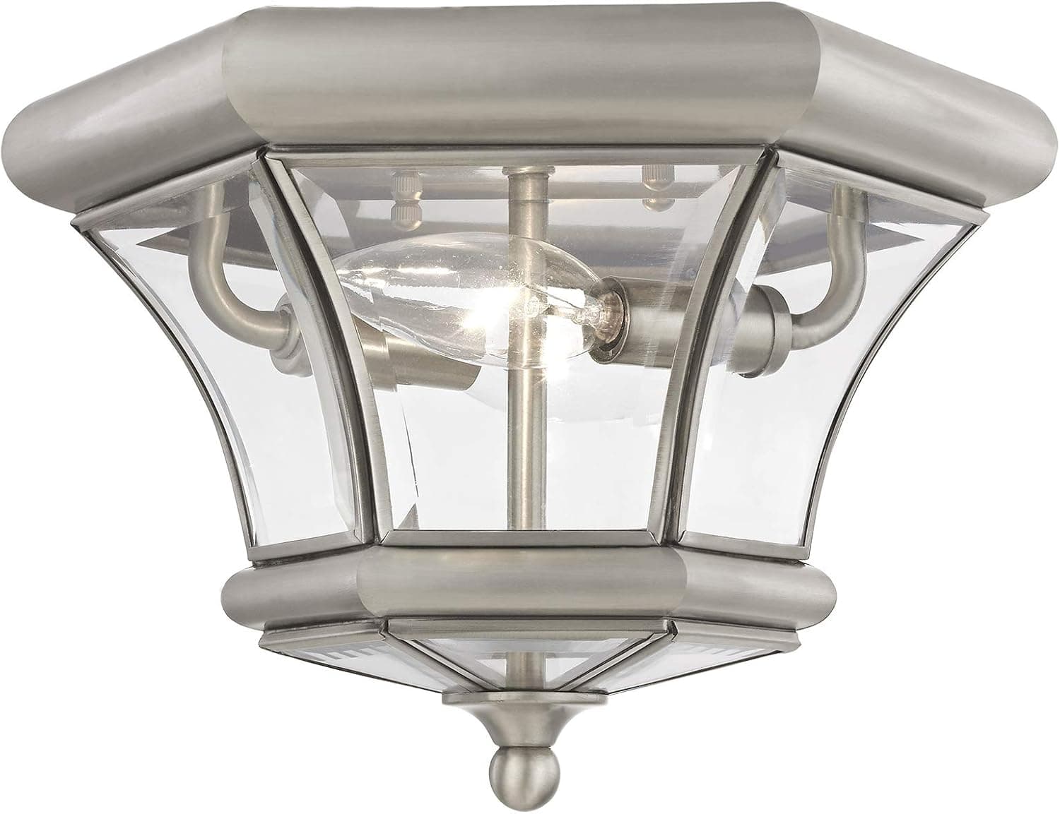 Livex Lighting 7052-91 Monterey 2 Light Outdoor/Indoor Brushed Nickel Finish Solid Brass Flush Mount with Clear Beveled Glass