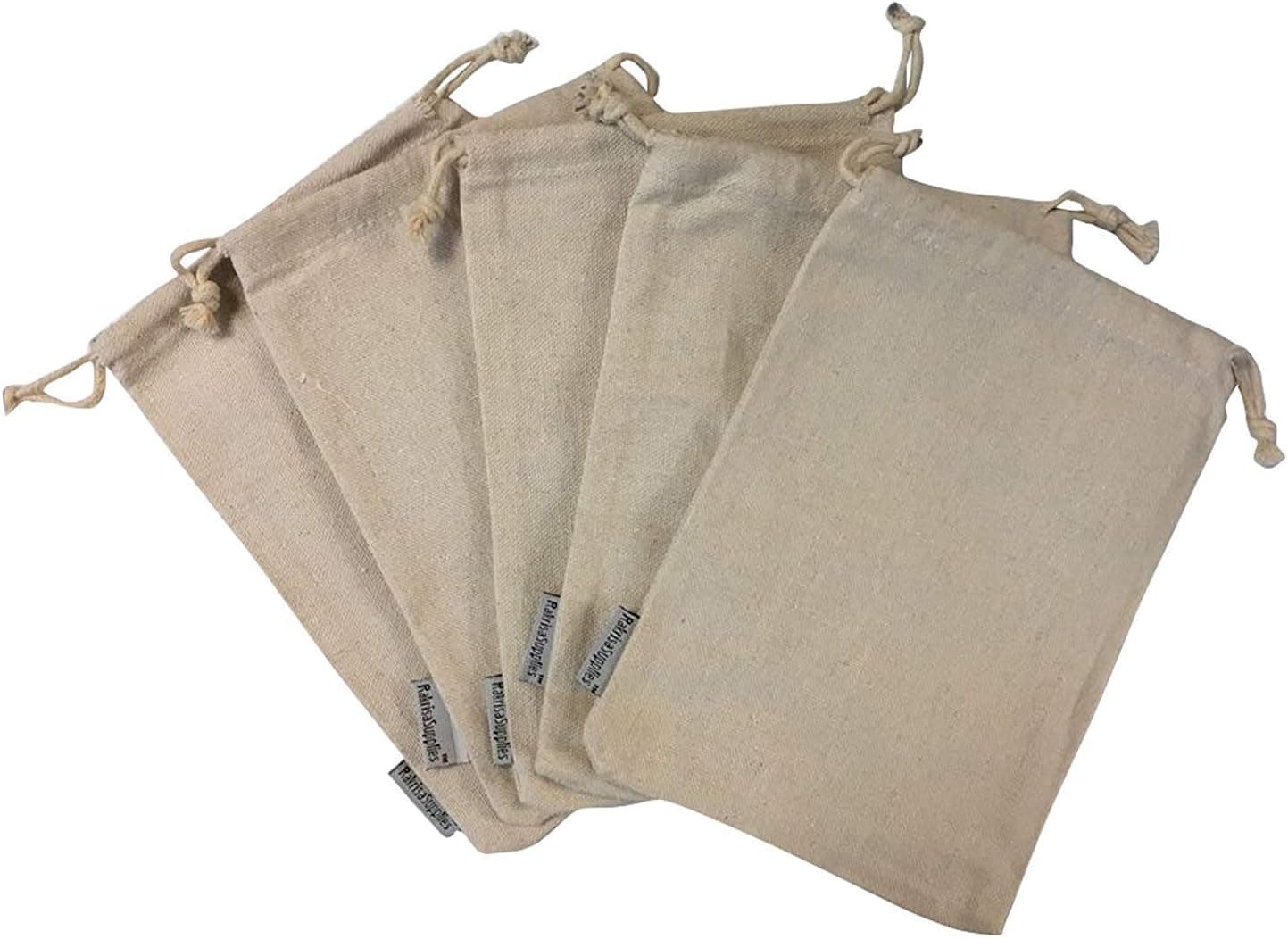 RakrisaSupplies Thick Canvas Cotton Bags w/Drawstring (50, 3 x 4)