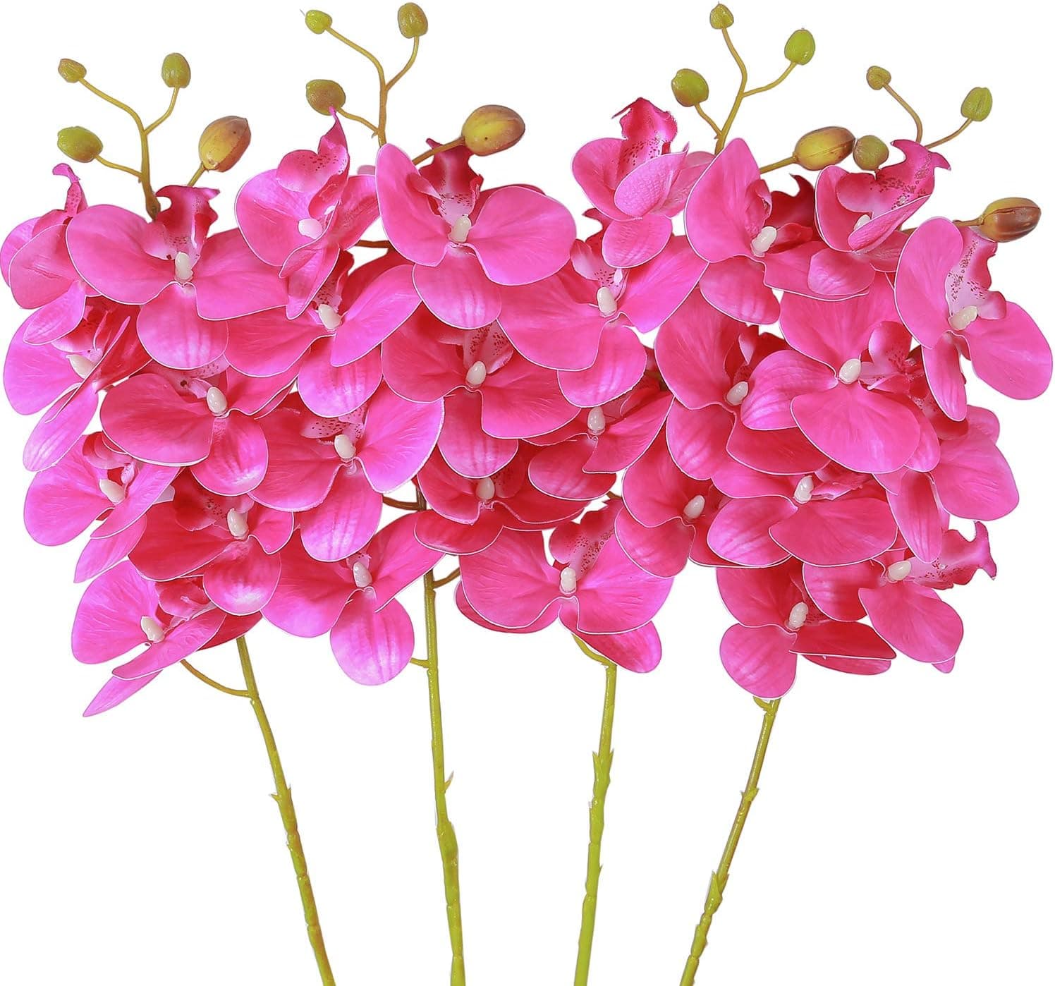 JOEJISN 4 Pcs Real Touch Orchids Artificial Flowers Phalaenopsis Moth Orchid Silk Flowers for Home Wedding Party Office Hotel Decoration (Rose Red Orchid)
