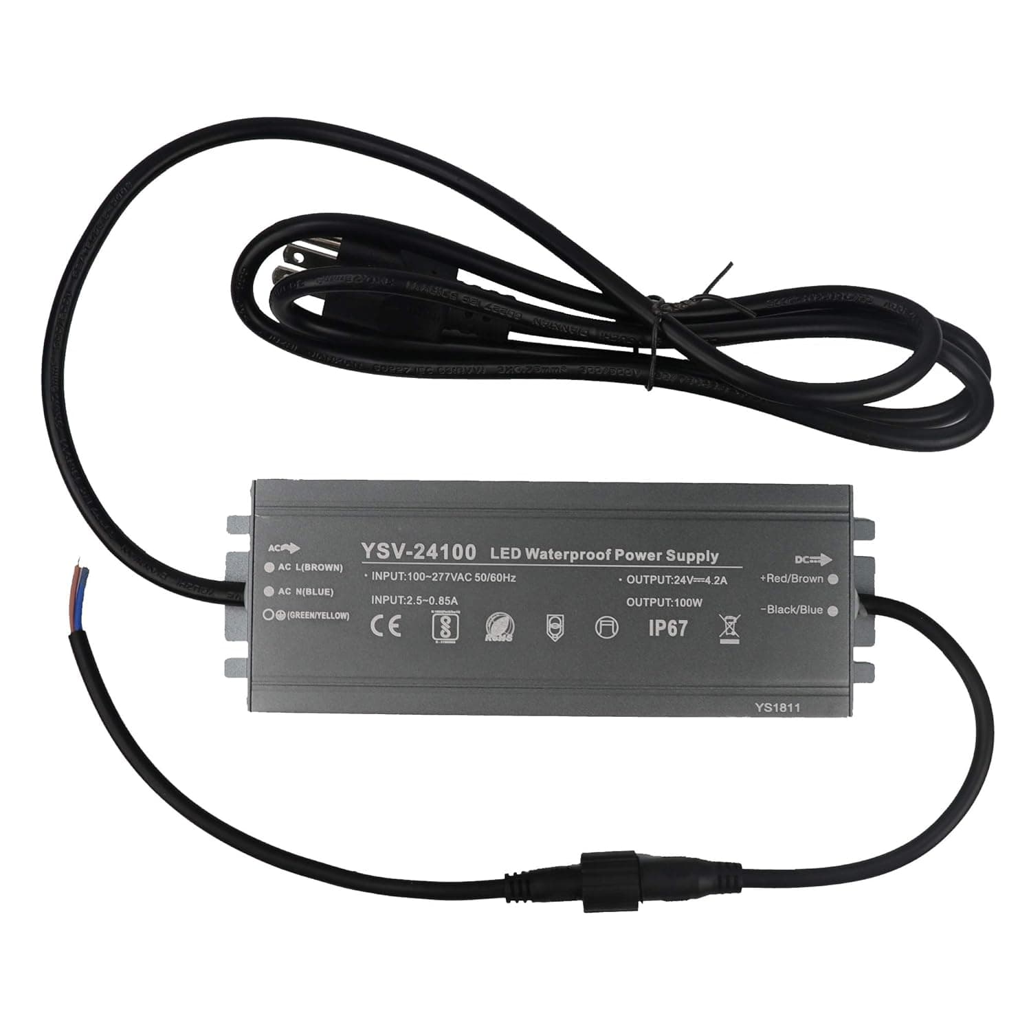 LEDENET 100 Watt Waterproof LED Power Suppply for LED Strip Light Driver Transformer Ac 90-277 Volt to 24 Volt DC Output UL listed
