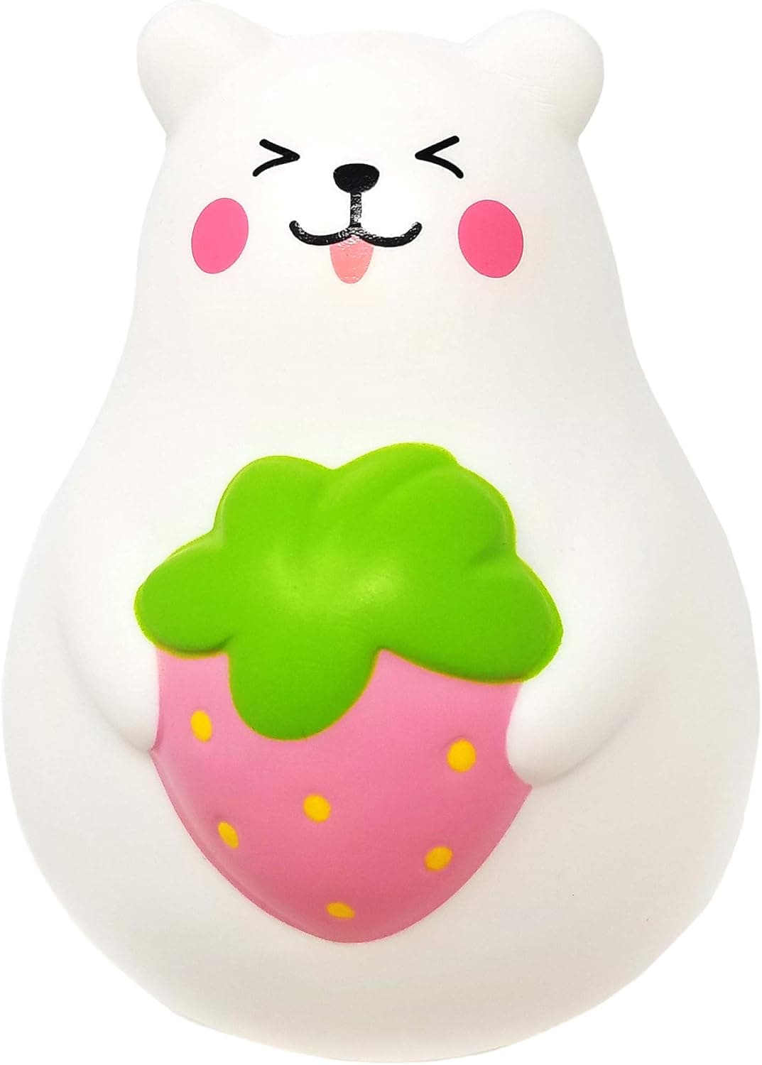 ibloom Marshmallow Bear Mr White Slow Rising Big Squishy Toy (Pink Strawberry, Smile, 3 Inch) [Birthday Gift Bags, Gift Box, Party Favors, Gift Basket Filler, Stress Relief Toys for Kids, Adults]