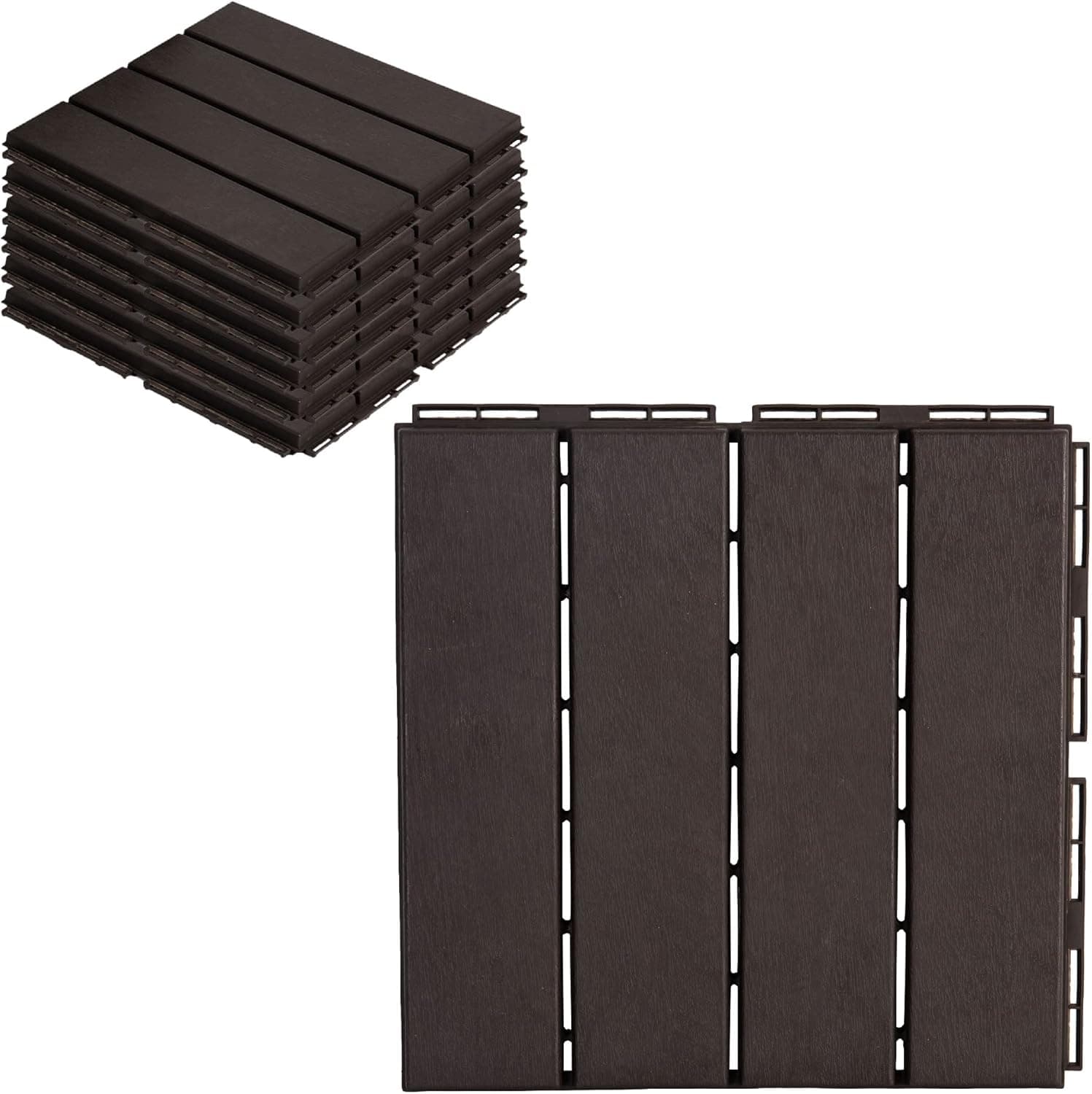 ASTEROUTDOOR Interlocking Deck Tiles Plastic Waterproof Outdoor Flooring 12" x 12" for Patio Garden Deck Poolside Indoor Outdoor, 6 pcs, Brown