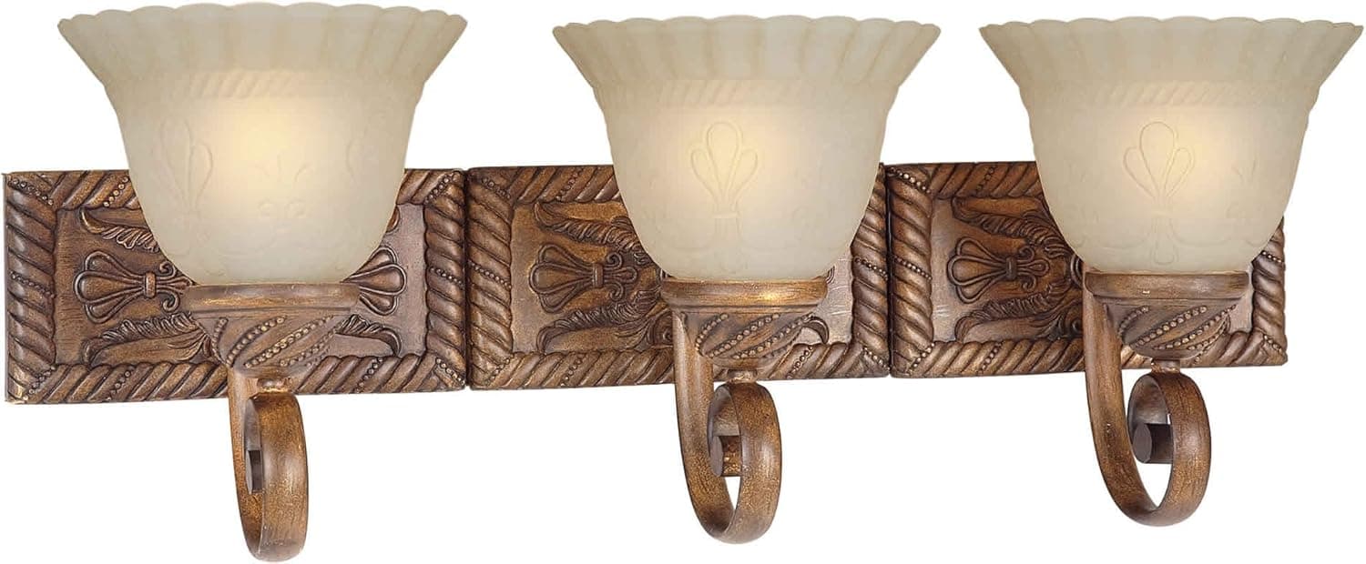 Forte Lighting 5082-03-41 Bath Vanity with Patterned Umber Mist Glass Shades, Rustic Sienna