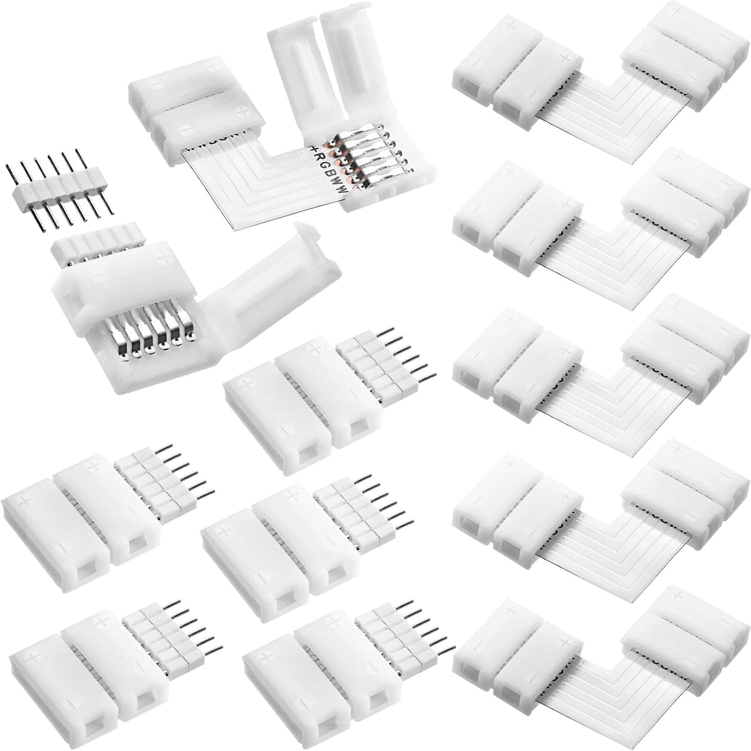 12 Pieces 6 Pins LED Strip Connectors Set L Shape LED Strip Light Connectors 12 mm Solderless Connector for 6 Pin LED Strip