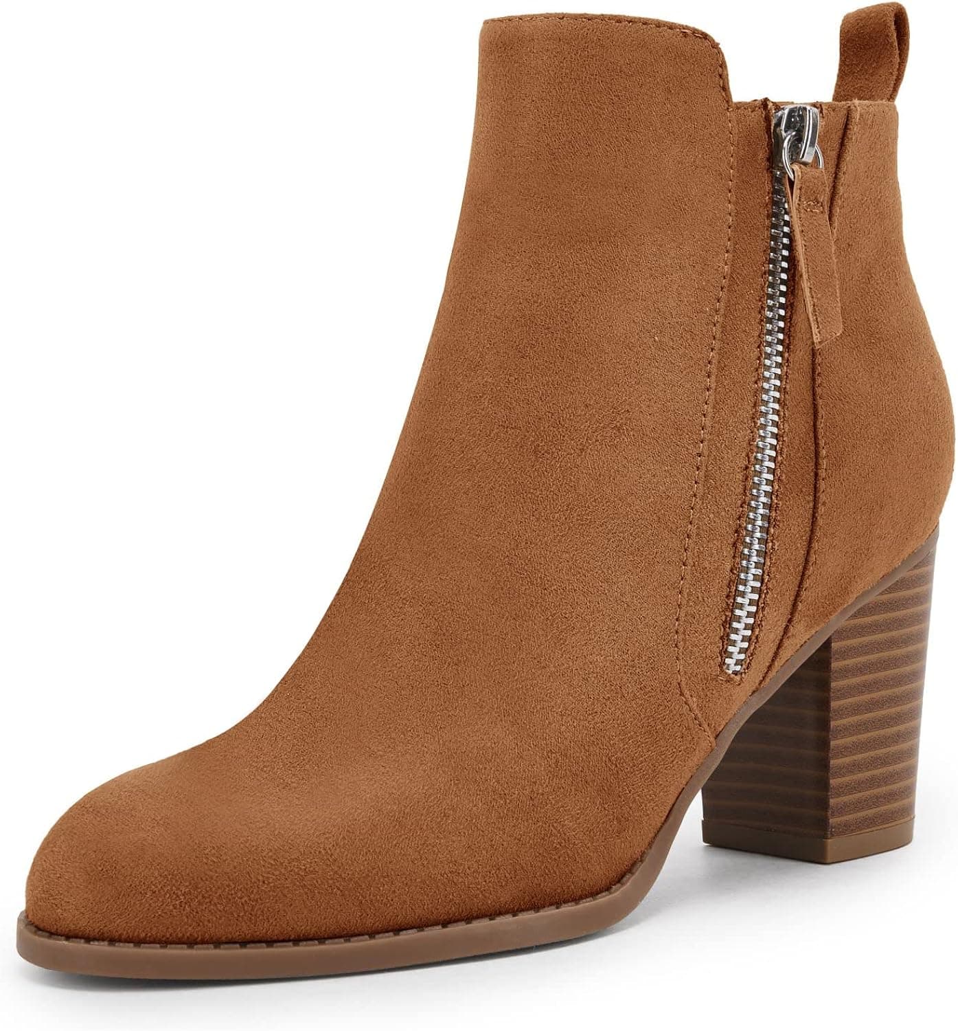 Ankle Boots for Women Chunky Block Heel Side Zipper Pointd Toe Suede Fall Winter Bootie Shoes