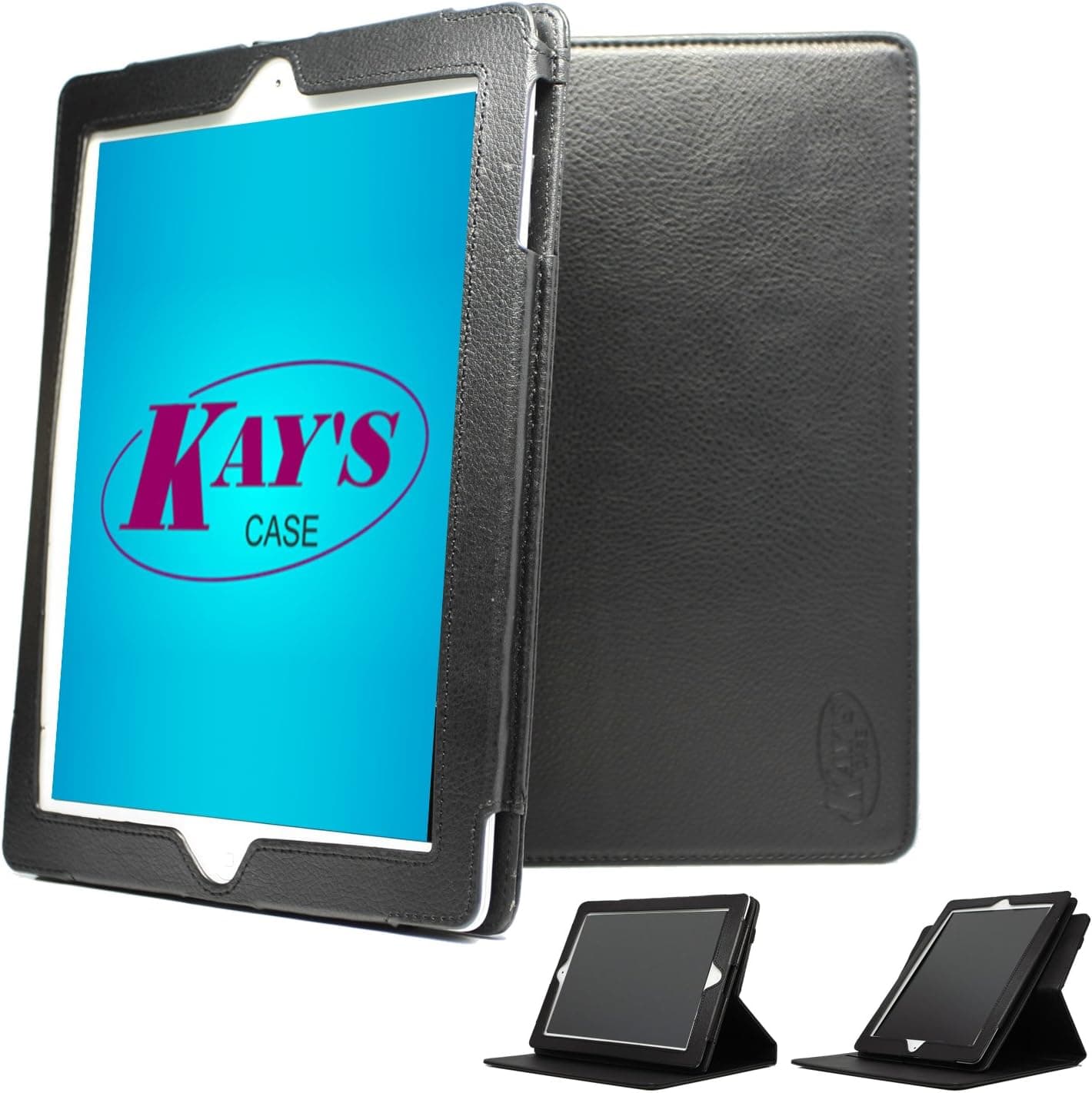 KaysCase 2-Piece Detachable Premium Leather Cover Case with Dual View and Multiple Angle Stand for Apple New iPad 3 / iPad 4 4th Generation Retail Packaging (Black)