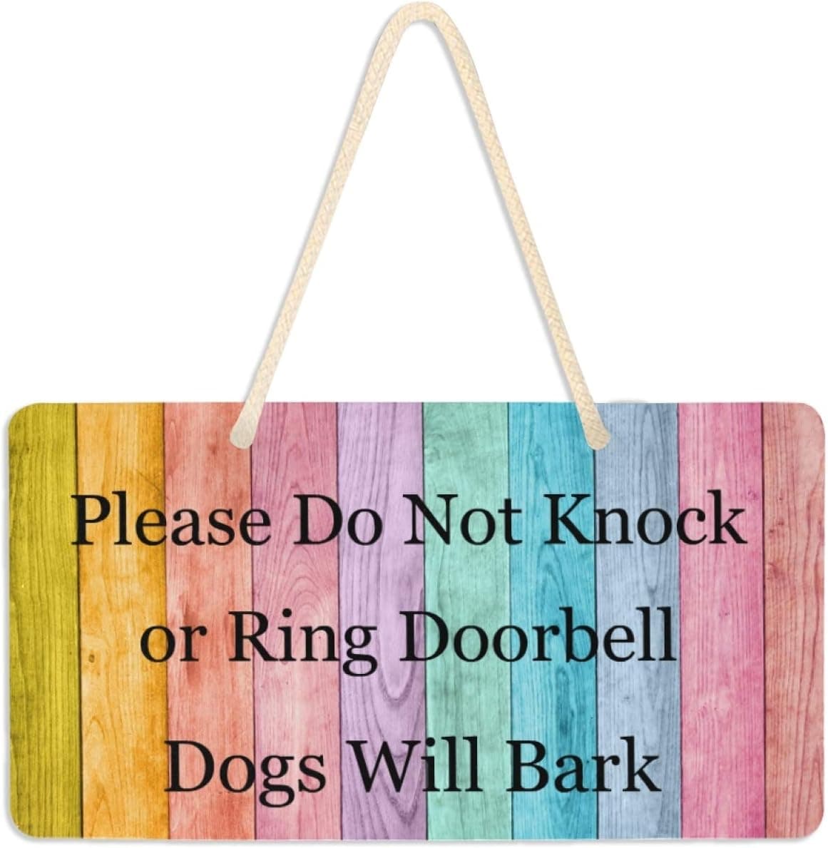 Colorful Vintage Wooden Pattern Board Hanging Door Sign 6" x11" Please Do Not Knock or Ring Doorbell Dogs Will Bark Sign Decor Hanging