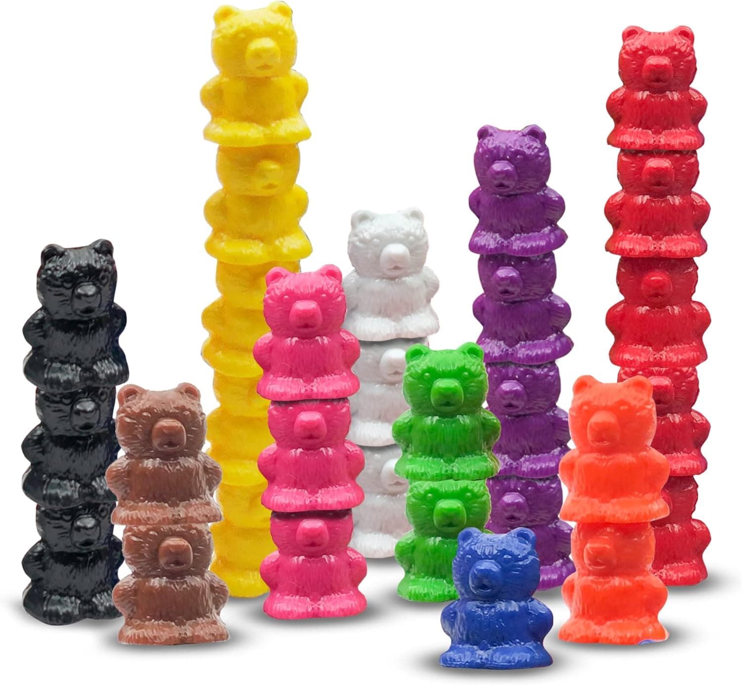Skoolzy Rainbow Sorting and Stacking Bears 50 Piece Set - Animal Stacking Game Fun Family Game for Kids & Adults Color Sorting Matching Counting Bearas Toys Stackable Building Bocks for Ages 6+