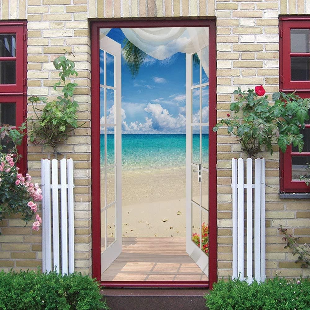3D Door Stickers Murals, Self-Adhesive Door Decals, 3D Wall Sticker Reusable Wallpaper - Blue