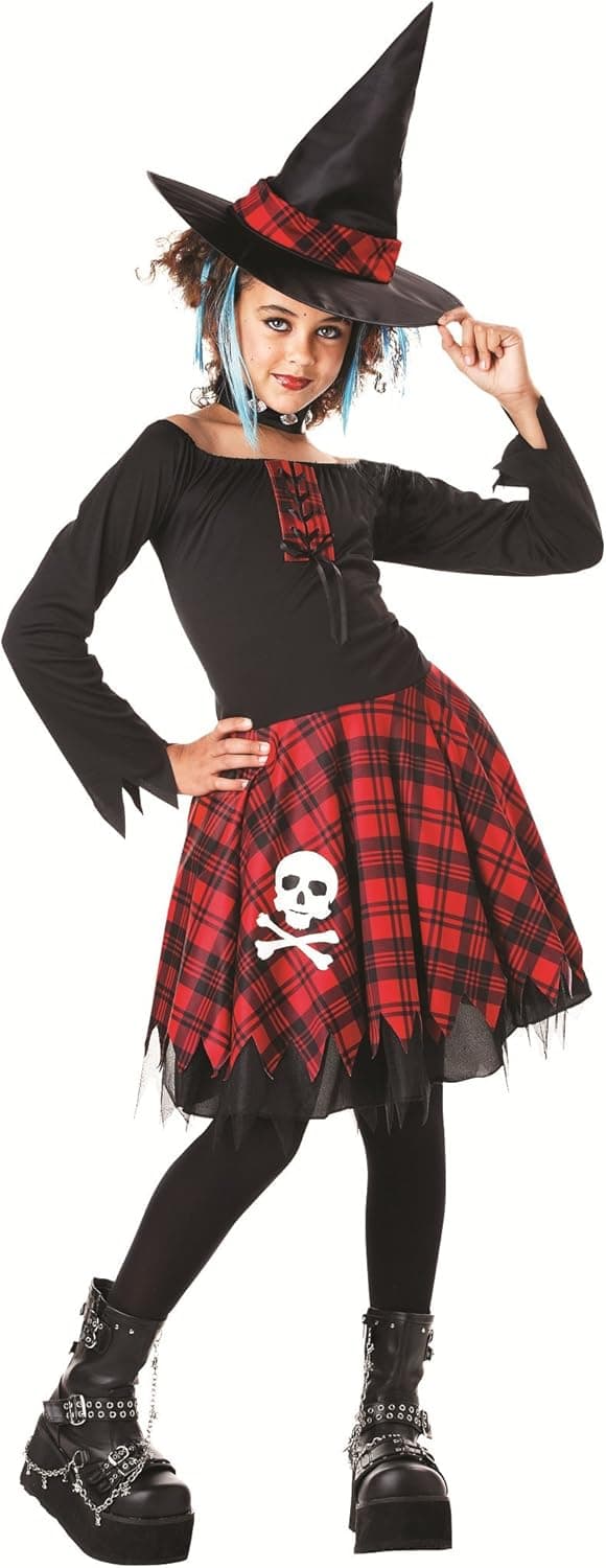 Loftus International Seasons Punky Witch Girls Kids Costume (3 Piece), Black/Red, Tween/10-12