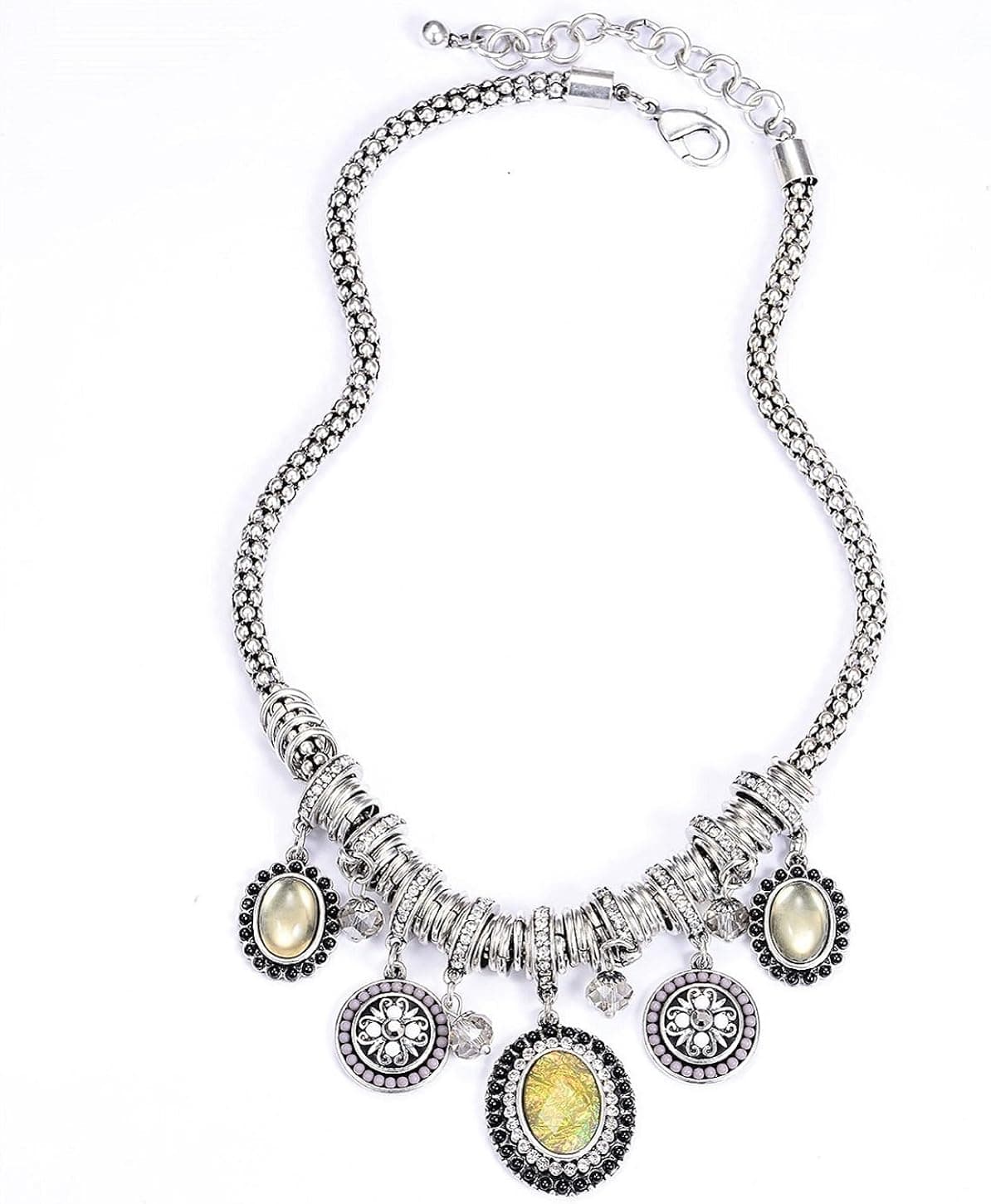 HONGYE Bohemian Multicolor Round Pendants Enamel Rhinestone Ethnic Necklace for Women