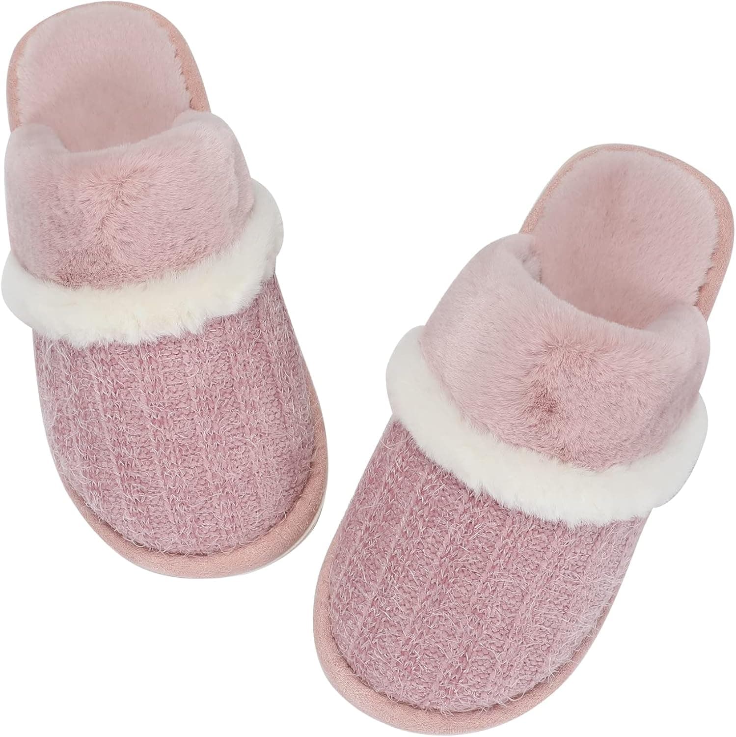 Memory Foam House Slippers for Women Comfy Fluffy Faux Fur Cute Slippers Slip on Anti-Skid,Size 9 10 Pink,Gifts for Women Mom