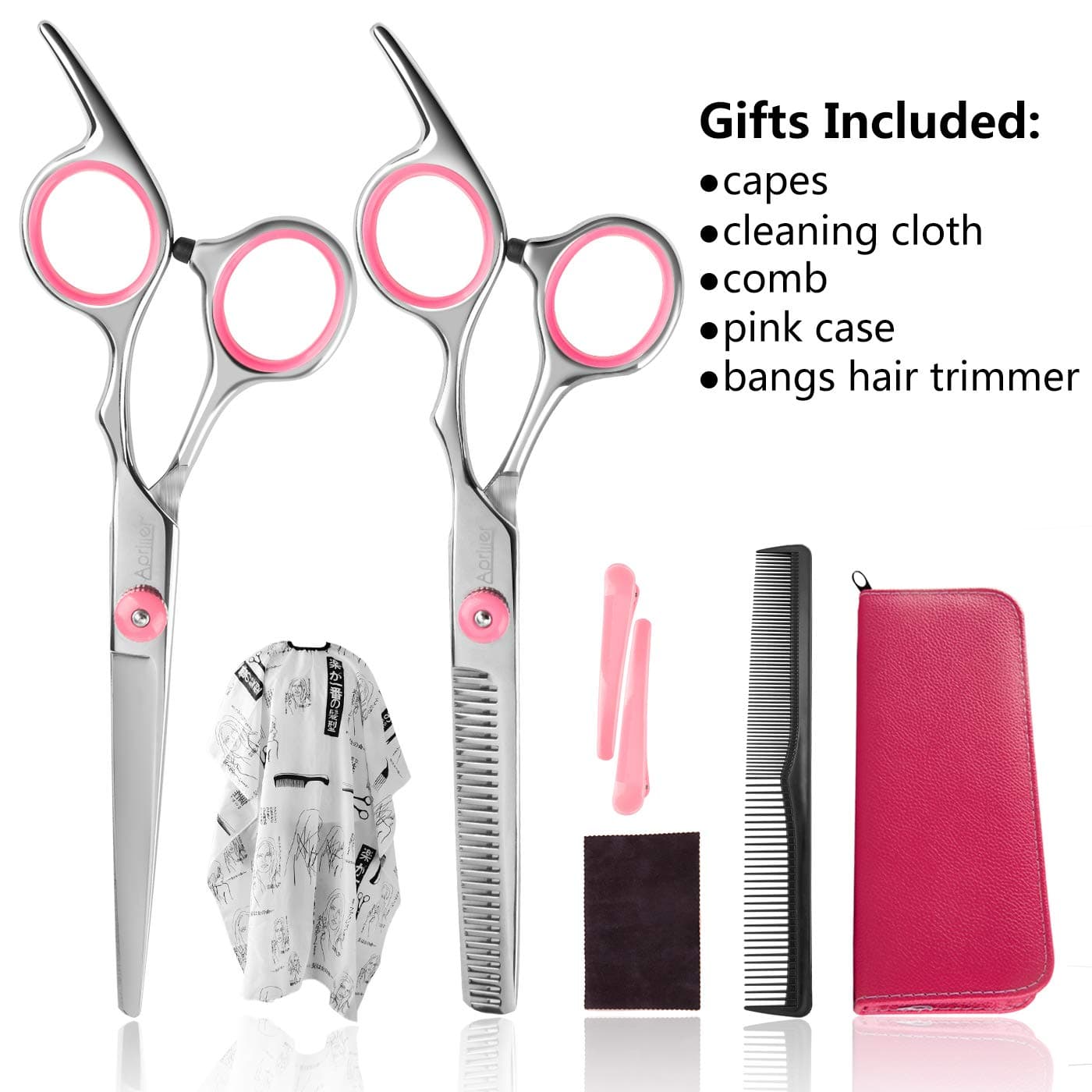 Hair Cutting Scissors, Professional Barber Hair Japanese Stainless Steel Thinning Texturing Shears Pink Sharp Hair Scissors Set