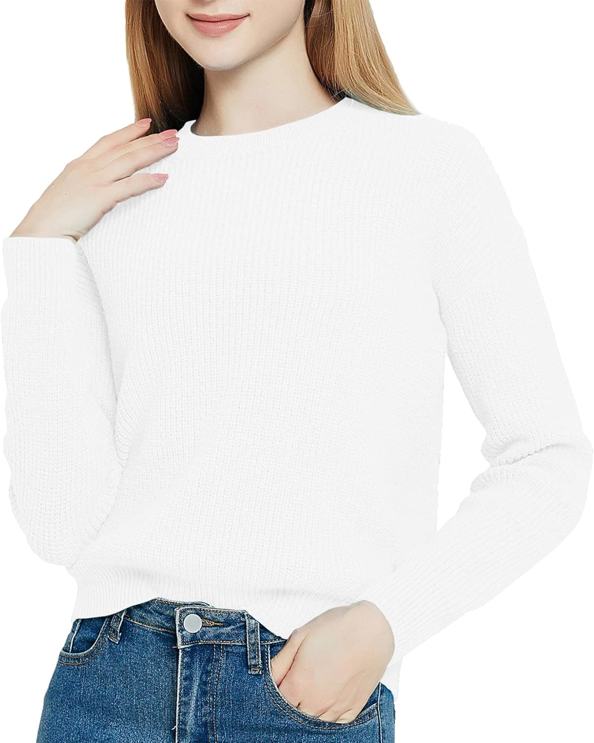Urban CoCo Women's Solid Long Sleeve Crew Neck Knitted Pullover Sweater Tops