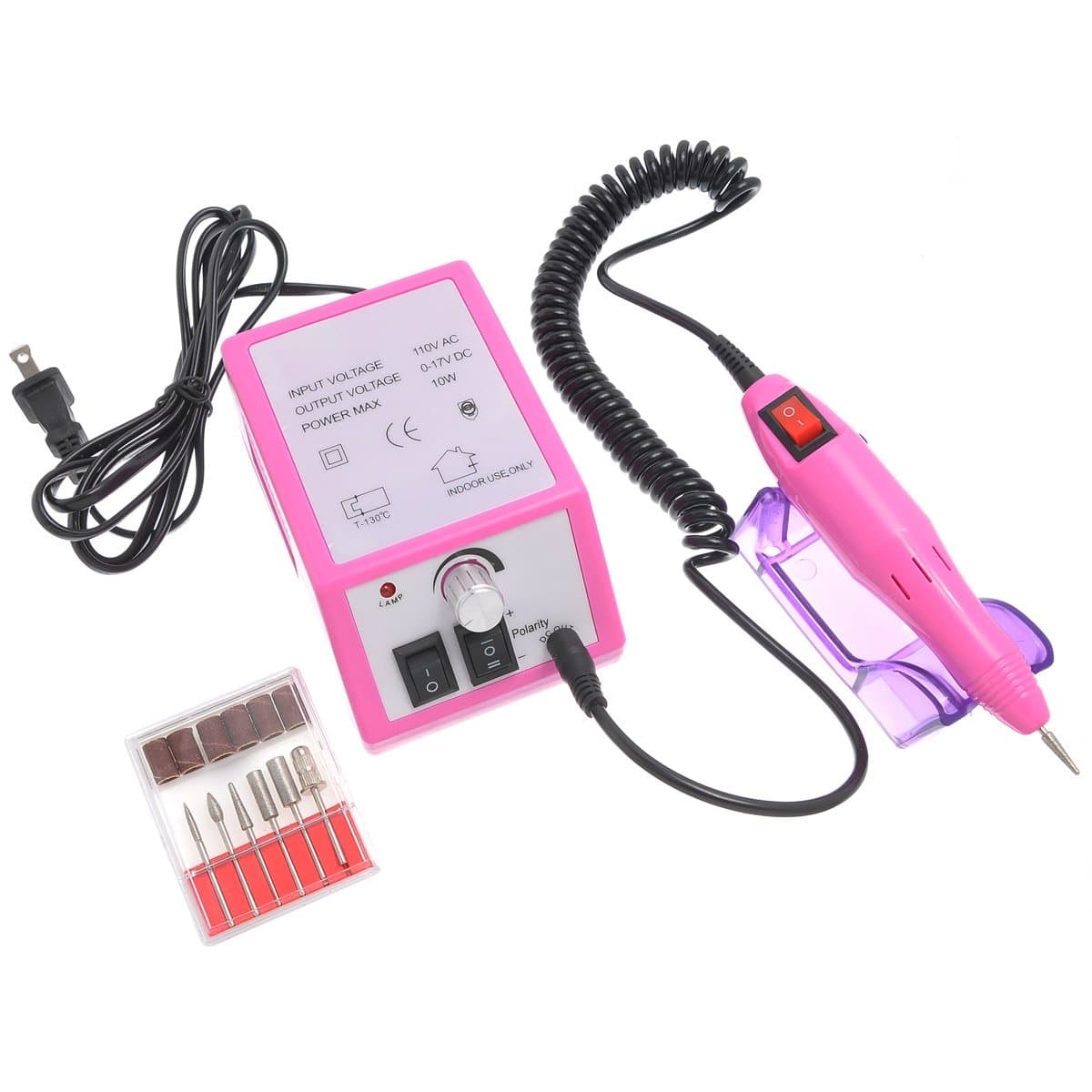 Complete Professional Finger Toe Nail Care Electric Nail Drill Machine Manicure Pedicure Kit Electric Nail Art File Drill w/Pink Machine Set (N2)