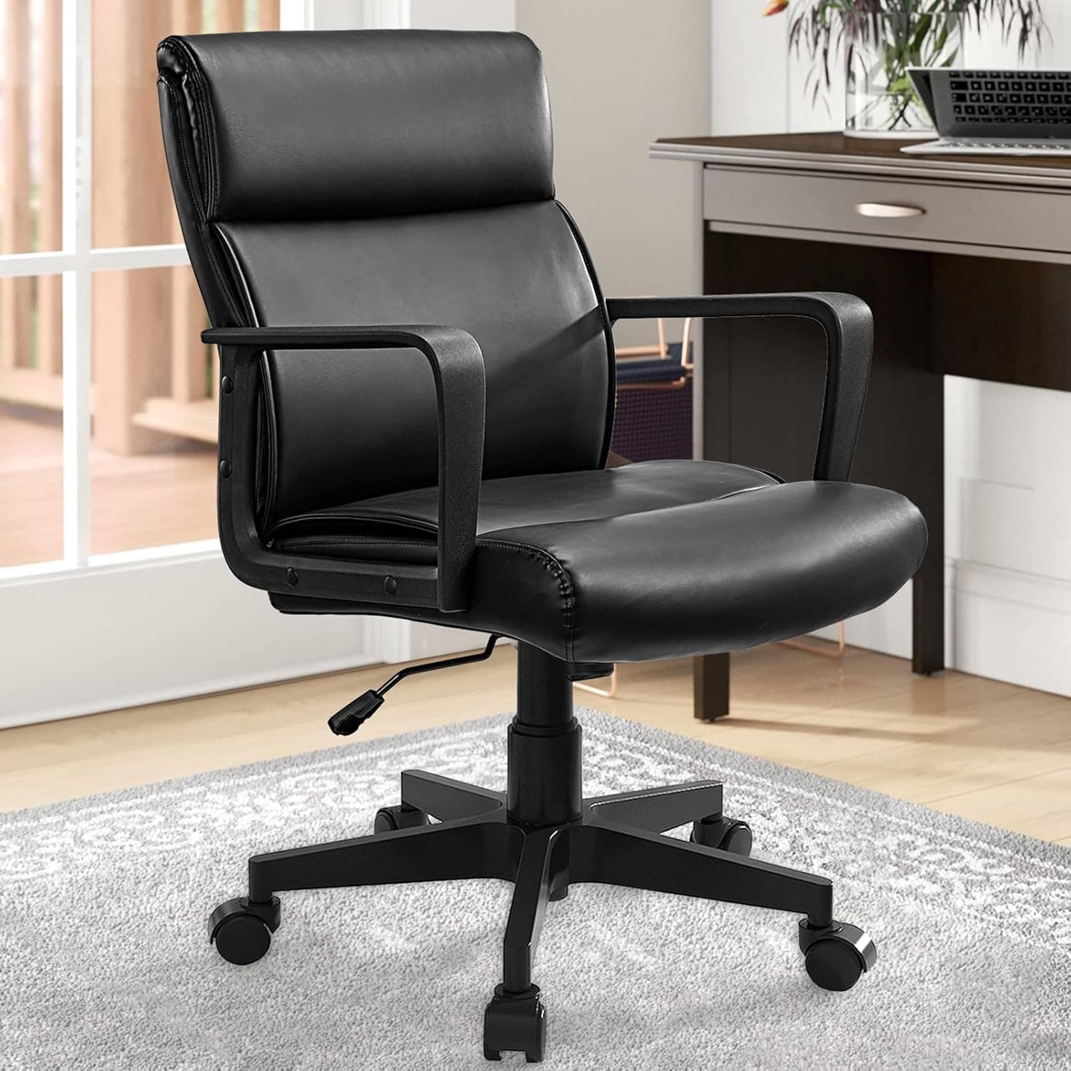 Arts wish Leather Office Chair Desk Chair, Big and Tall Office Chair with Wheels, Executive Office Chair Ergonomic Desk Chair, Black