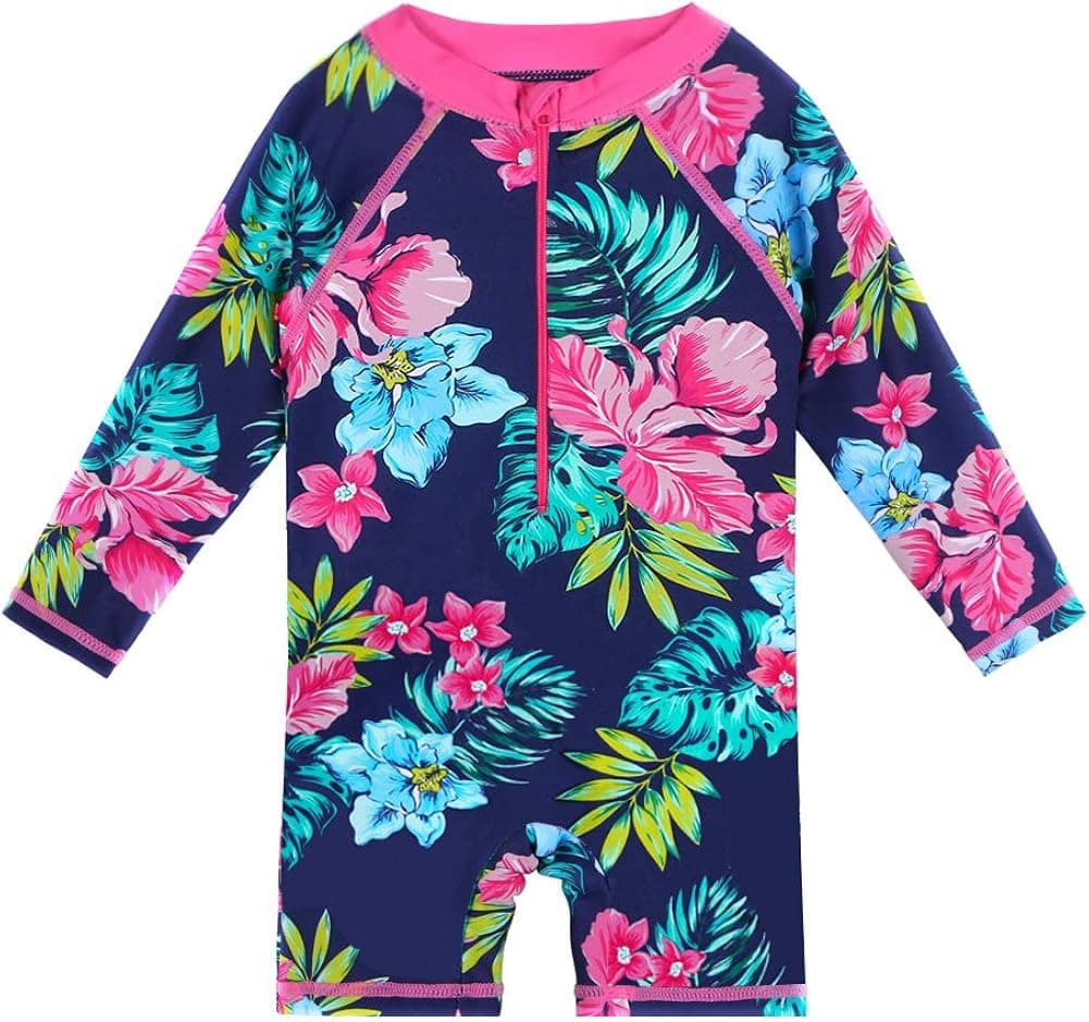 HUAANIUE Baby/Toddler Girl Swimsuit Long Sleeve Rashguard Swimwear