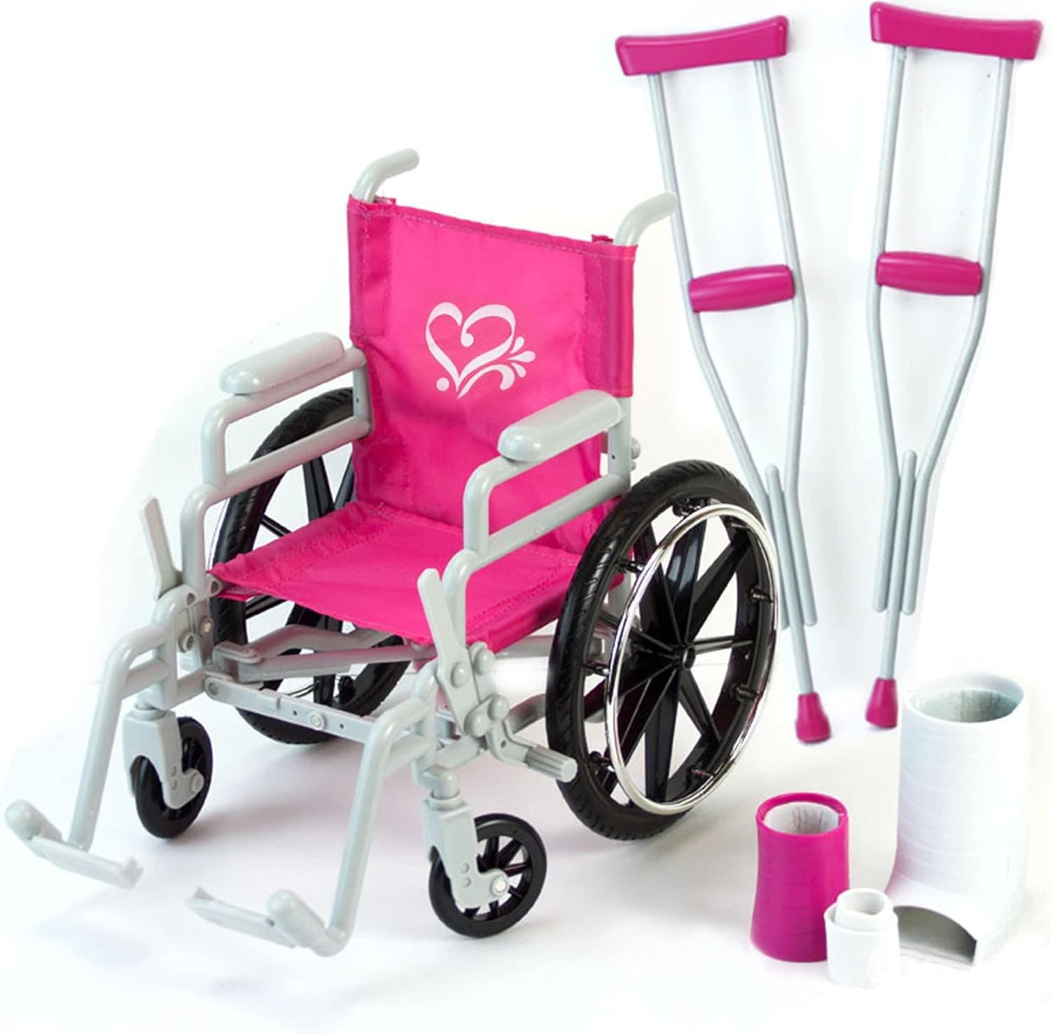 Sophia's Wheelchair, Cast and Crutches Set for 18" Dolls, Hot Pink
