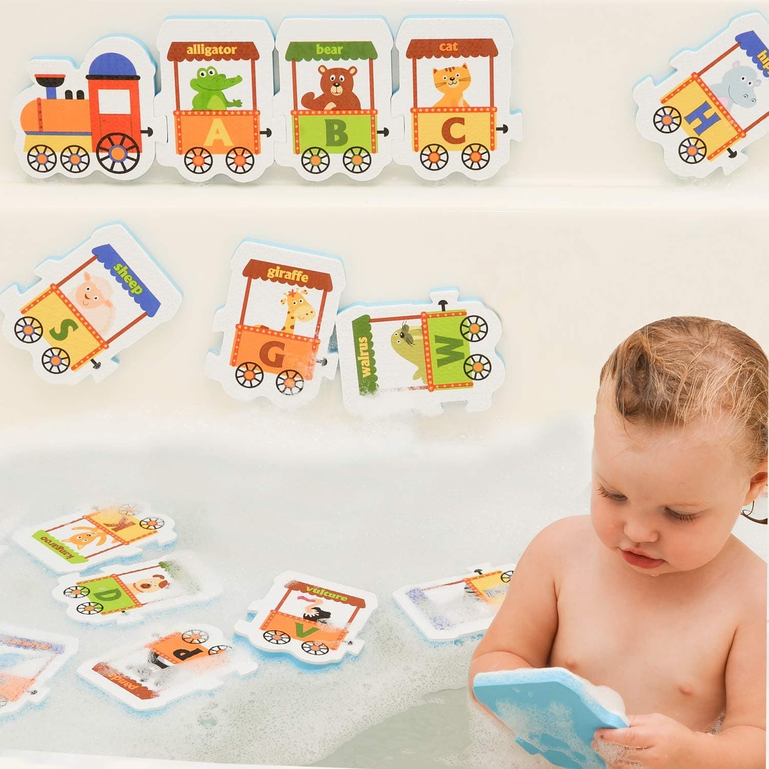 Foam Animal Bath Toys for Boys and Girls - Bathtub Foam Alphabet Letters Animals for Kids - Educational Foam Bath Letter Train for Toddlers 3 Years Old & Up