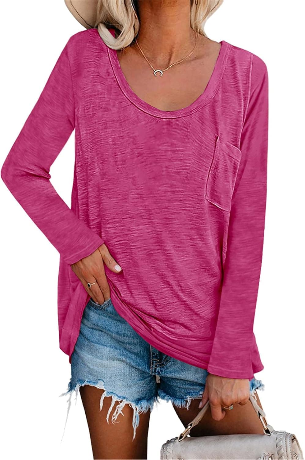 Ebifin Women's Casual Long Sleeve T Shirts Crew Neck Soft Loose Shirts Tunic Tops Sweatshirts with Pocket
