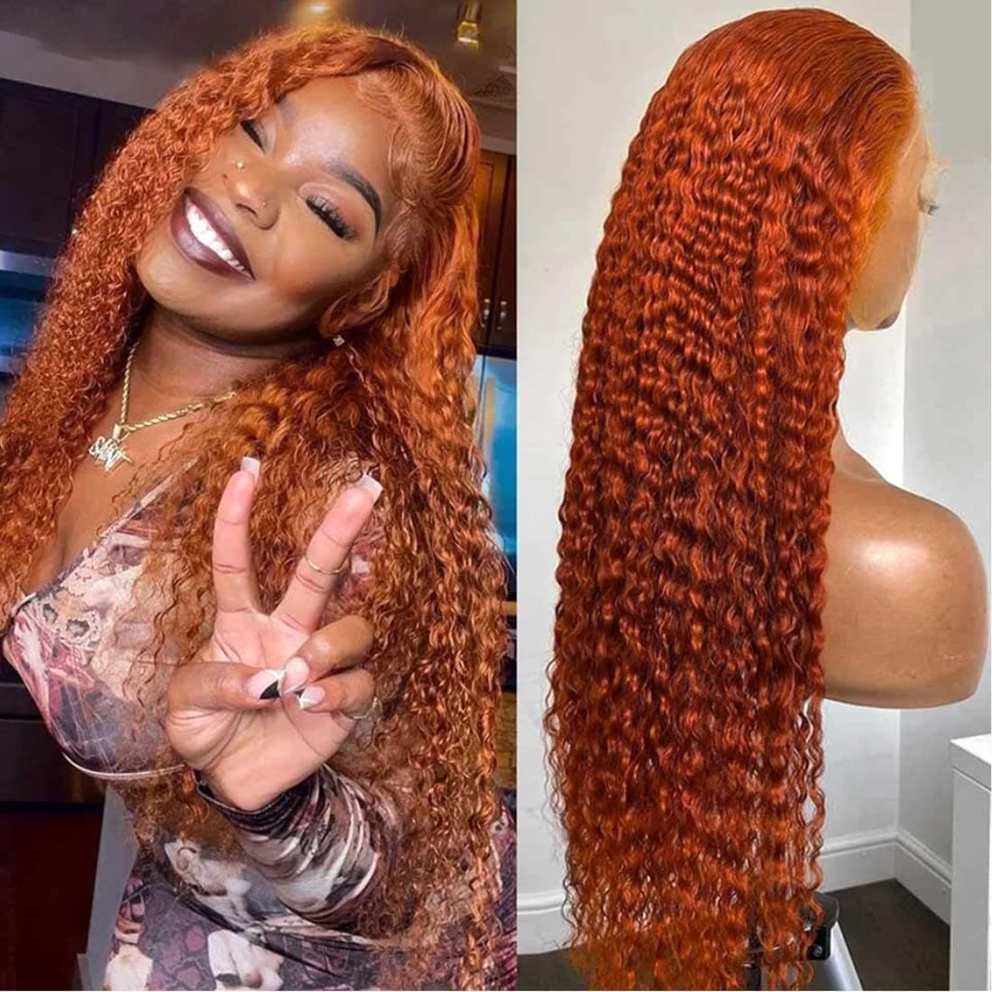 UNICE Auburn Brown 13X4 Lace Front Wig Jerry Curly Human Hair Wigs for Women, Brazilian Remy Hair Chestnut Brown Colored Wigs Lace Frontal Wig Pre Plucked with Baby Hair 150% Density 20inch