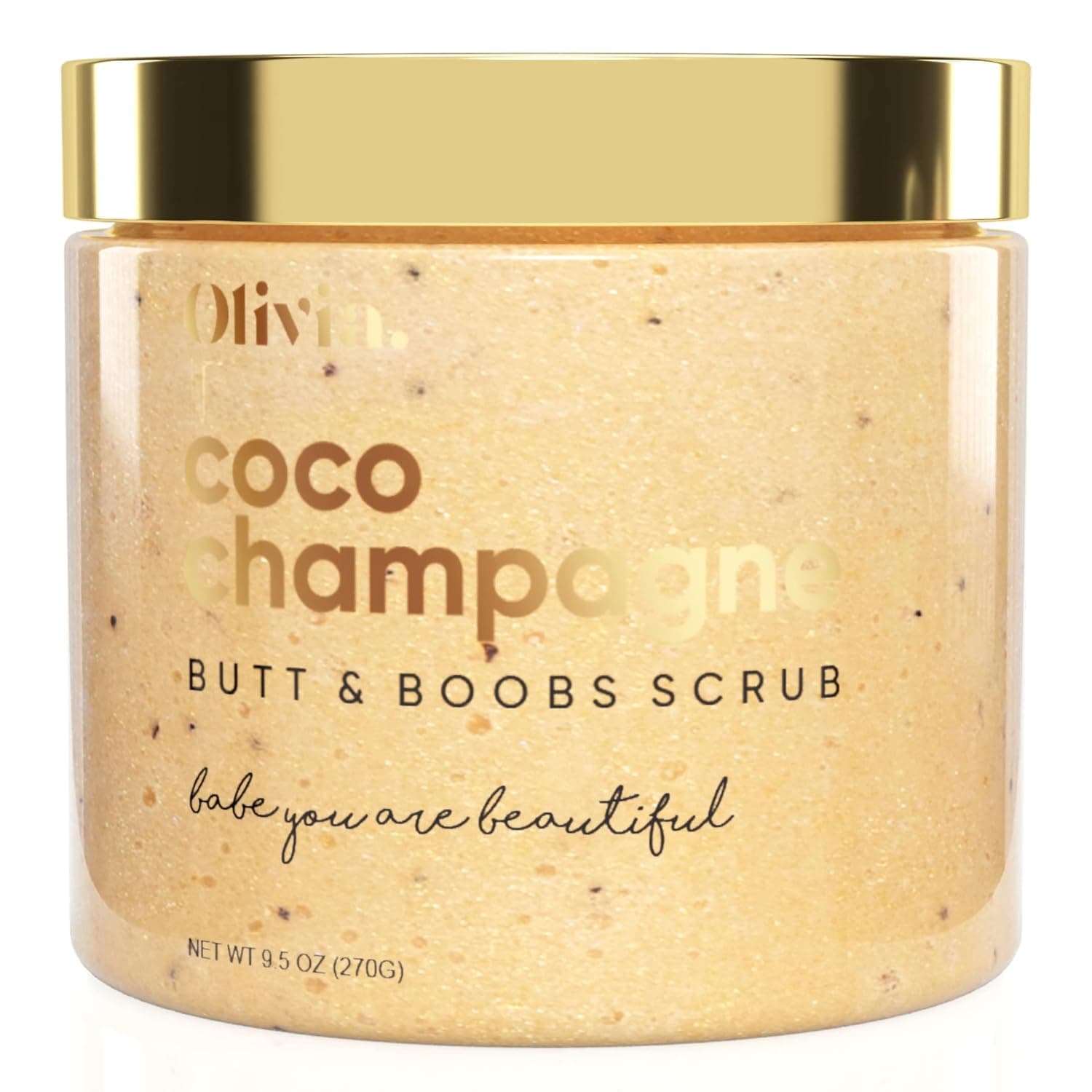 Olivia Buttocks & Breasts Exfoliating Scrub by Coco Champagne - Handcrafted Exfoliating for Ingrown Hair, Blackheads, and Cellulite. Exfoliate, Hydrate, Smoothen, Tighten & Polish. 9.5 Fl Oz