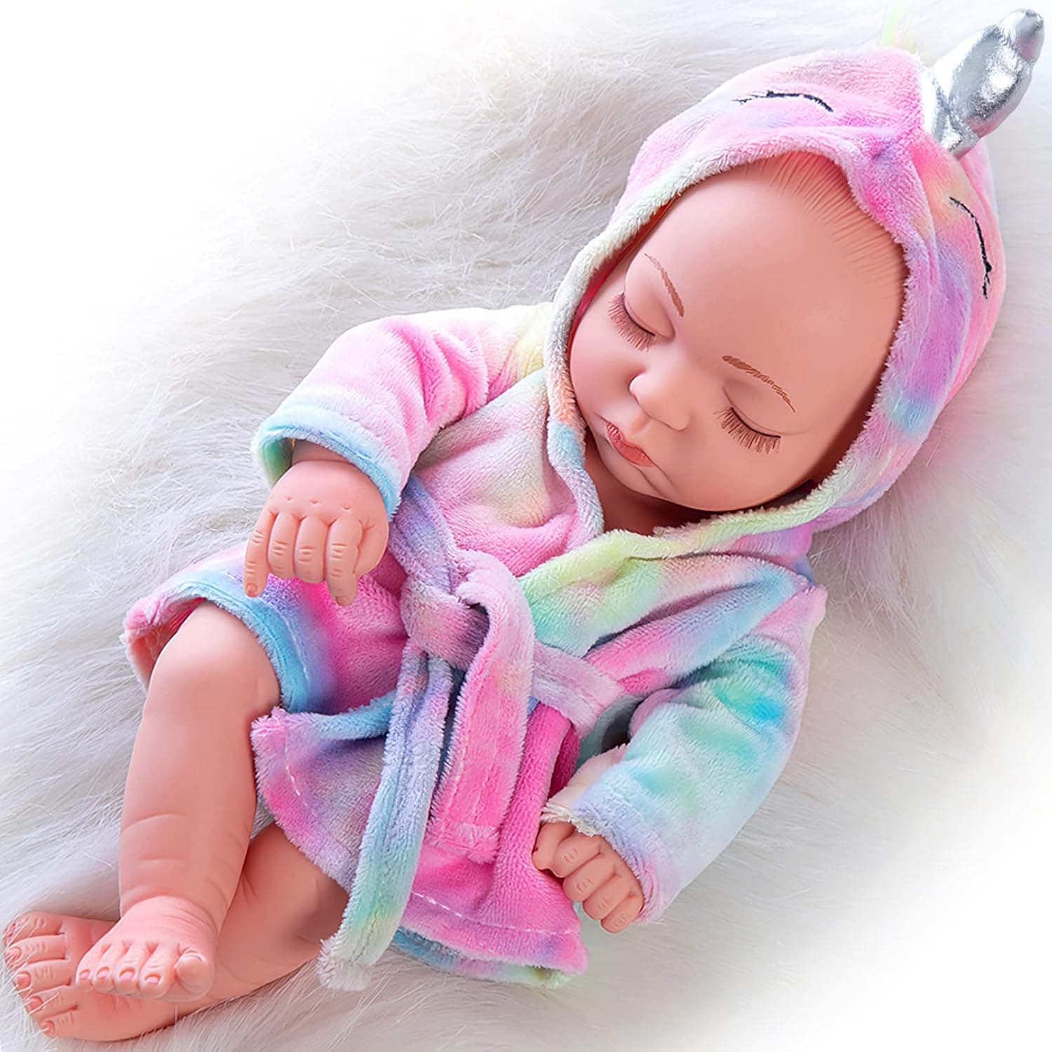 ZITA ELEMENT 10 Inch Newborn Reborn Baby Doll and Clothes Washable Realistic Silicone Soft Baby Doll with Cute Unicorn Rainbow Night-Robe, Best Gift for Kids Girls