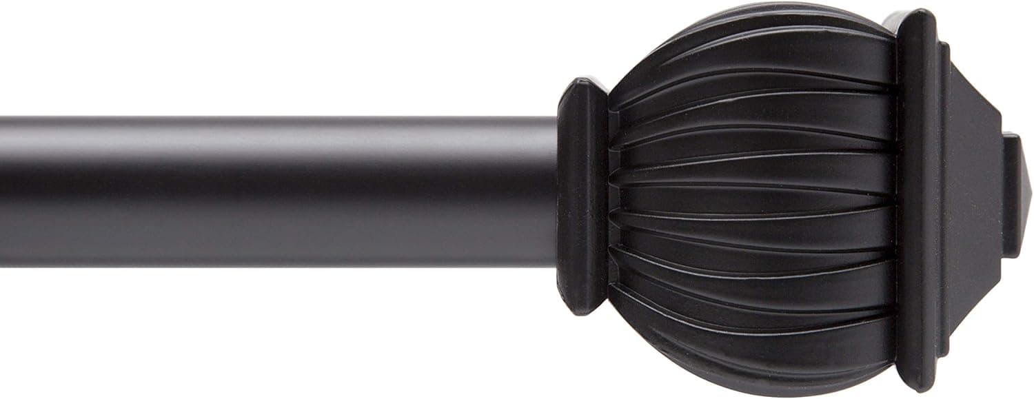 Kenney KN71709 Beckett Soft Square End Standard Decorative Window Curtain Rod, 48-86" Adjustable Length, Black Finish, 5/8" Diameter Steel Tube