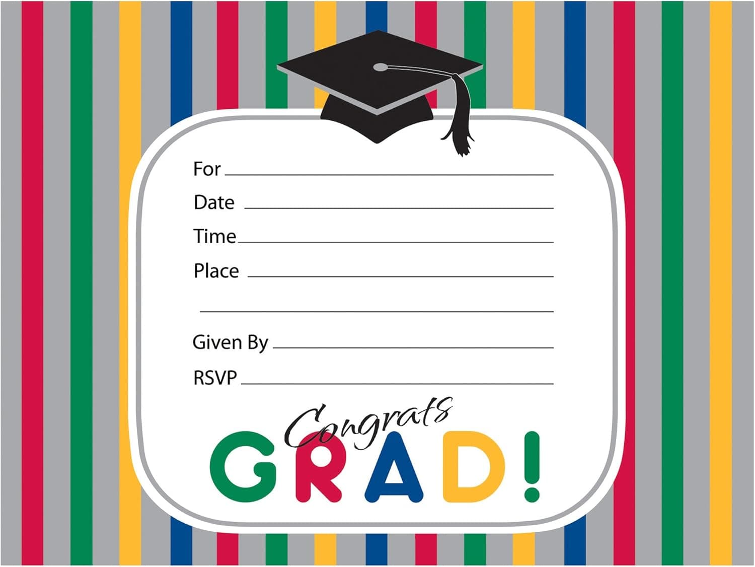 Creative Converting 25 Count Graduation Stripes Invitation Cards