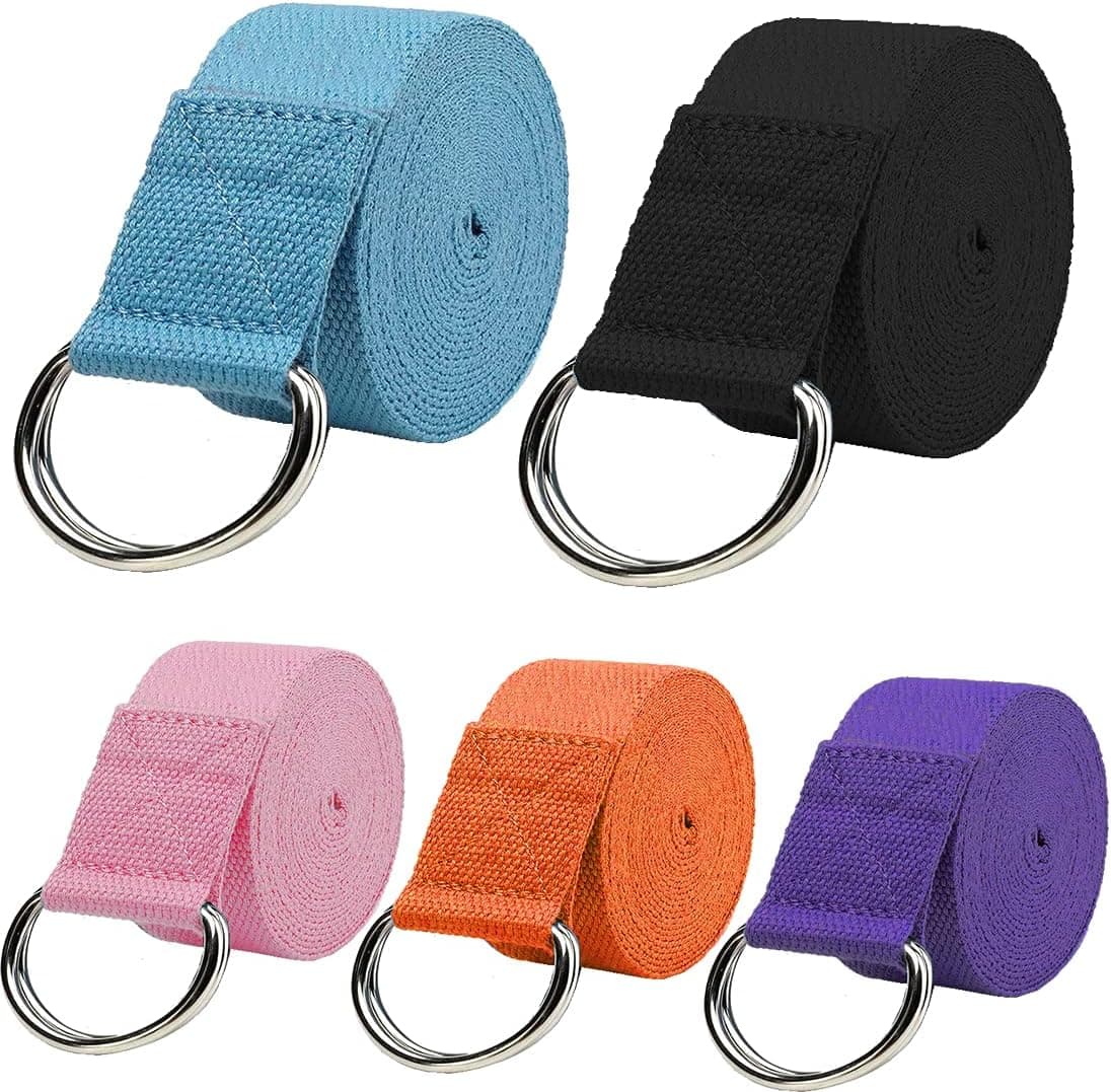 2 Pack Yoga Strap (6ft) Stretch Band with Adjustable Metal D Ring Buckle Loop | Exercise & Fitness Stretching for Yoga, Pilates, Physical Therapy, Dance, Gym Workouts