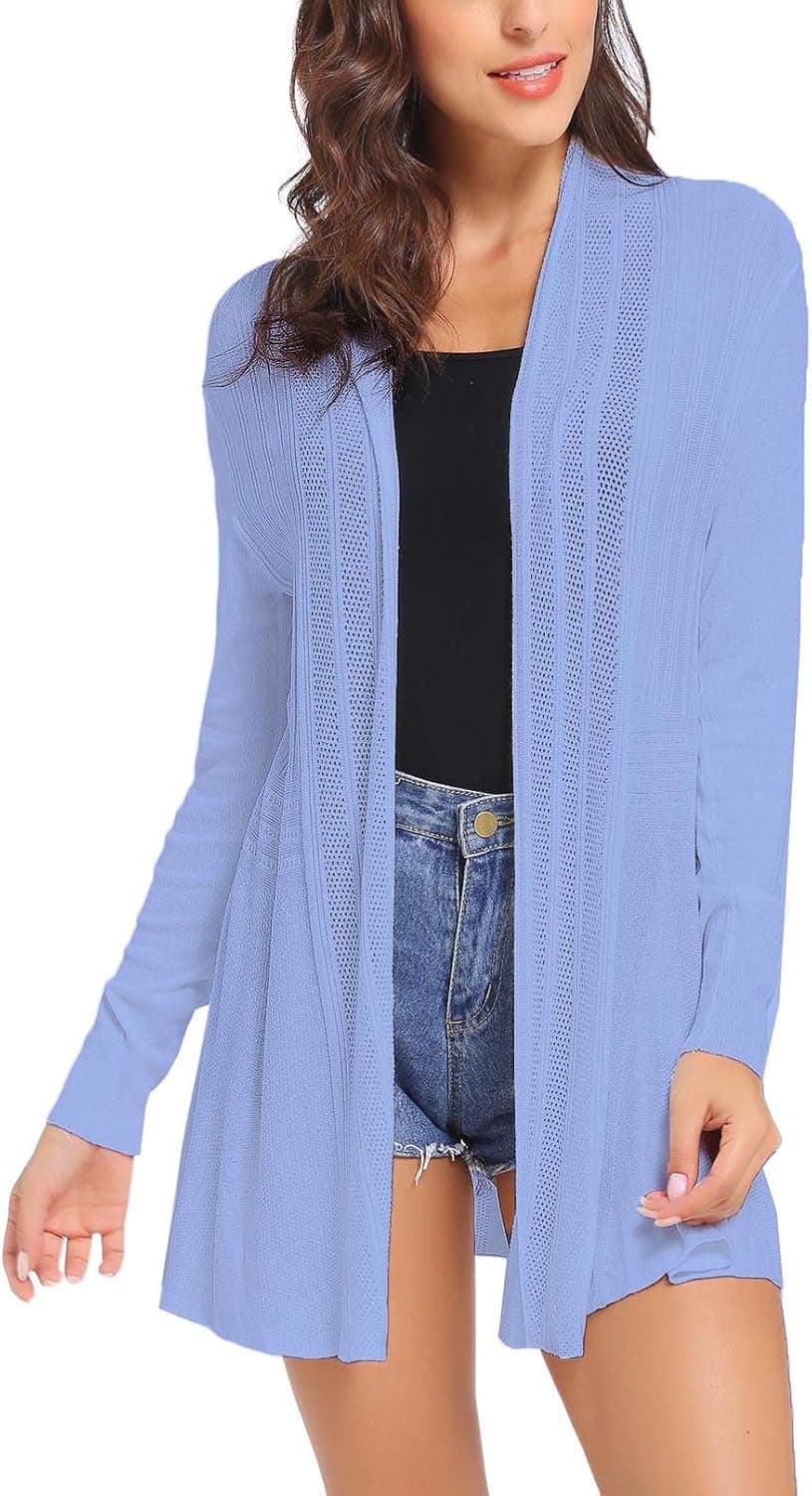 Sykooria Womens Casual Long Sleeve Open Front Cardigan Lightweight Sweater