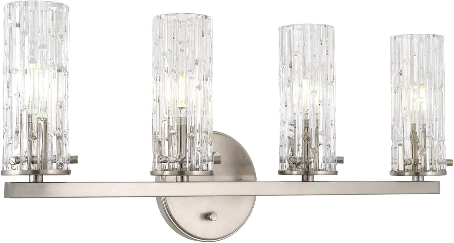 Kira Home Ophelia 22" Modern 4-Light Bathroom Vanity Light, Cylinder Hand Cut Glass Shades, Brushed Nickel Finish