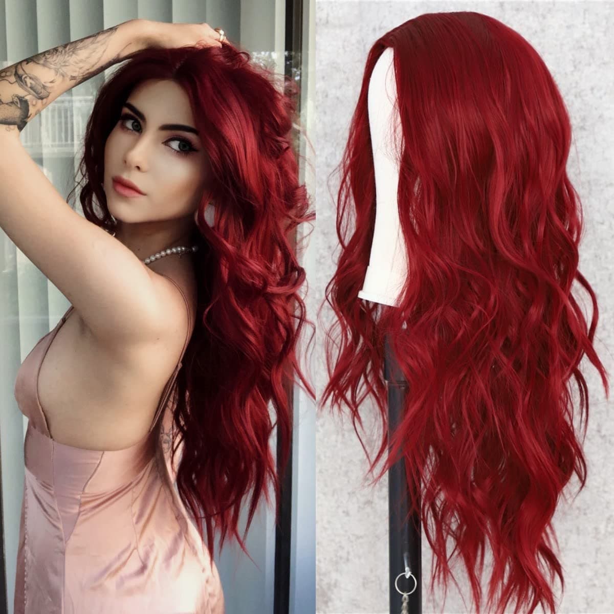 SAPPHIREWIGS Red Wavy Wig Long Curly Wig Synthetic Natural Looking Heat Resistant Fiber Hair for Girls Women Mother Gift 22inch