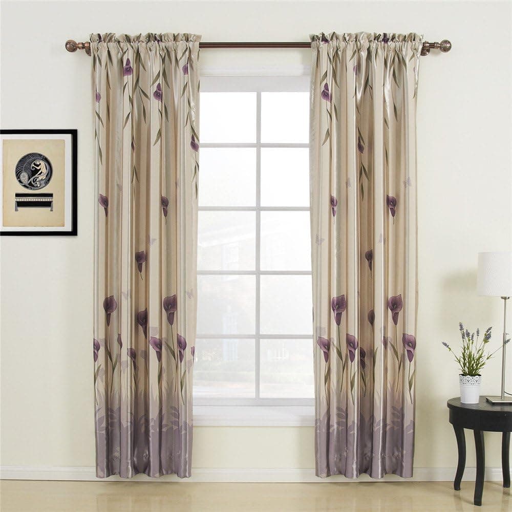 IYUEGO Floral Polyester Purple Blackout Rod Pocket Curtain Draps with Multi Size Customs 100" W x 84" L (One Panel)