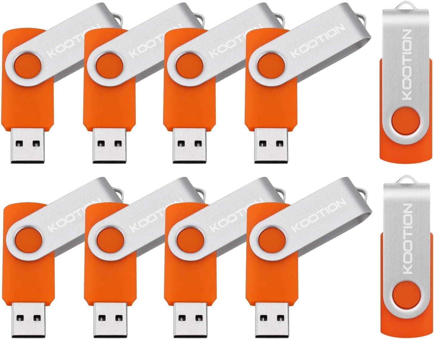 KOOTION 10 Pack 2GB Flash Drive 2gb USB Flash Drive Thumb Drive Memory Stick Swivel Pen Drive Keychain Design Orange