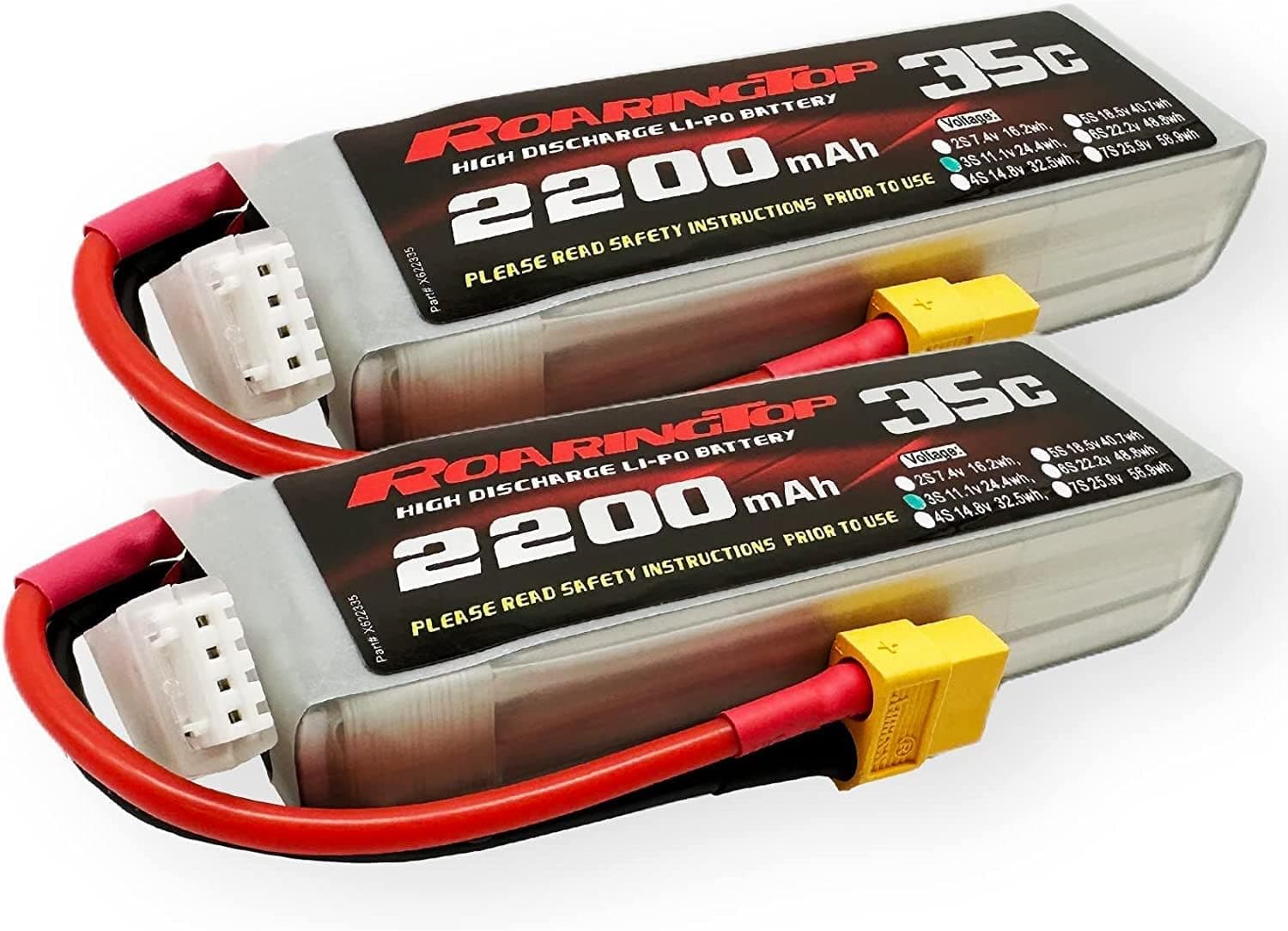 RoaringTop 2200mAh 35C 3S 11.1V Lipo Battery with XT60 Plug for RC Plane RC Airplane RC Helicopter RC Car（2 Packs）
