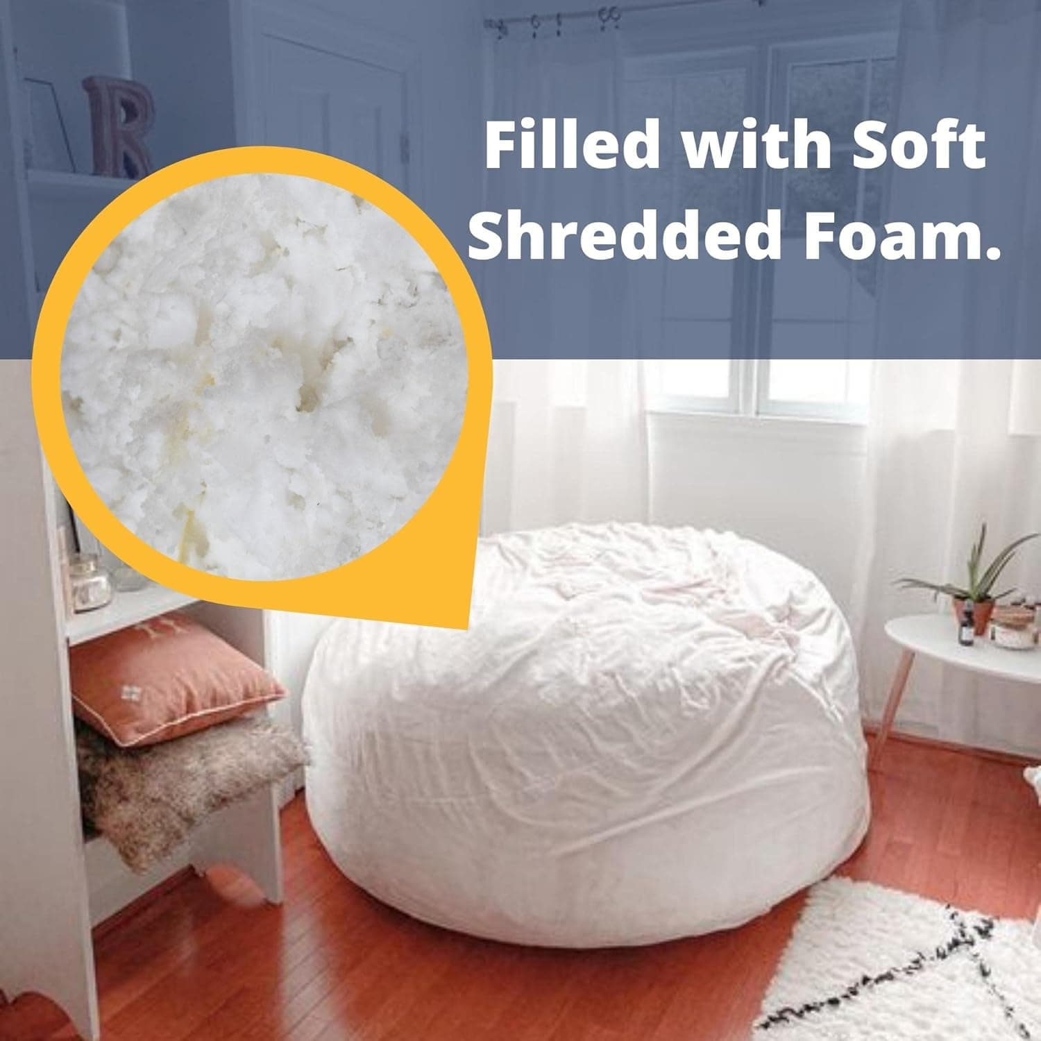 ULTIMATE SACK 6000 Bean Bag Chair w/Foot Stool in Multiple Sizes and Colors: Giant Foam-Filled Furniture - Machine Washable Covers, Double Stitched Seams, Durable Inner Liner. (6000, Cloud Fur)