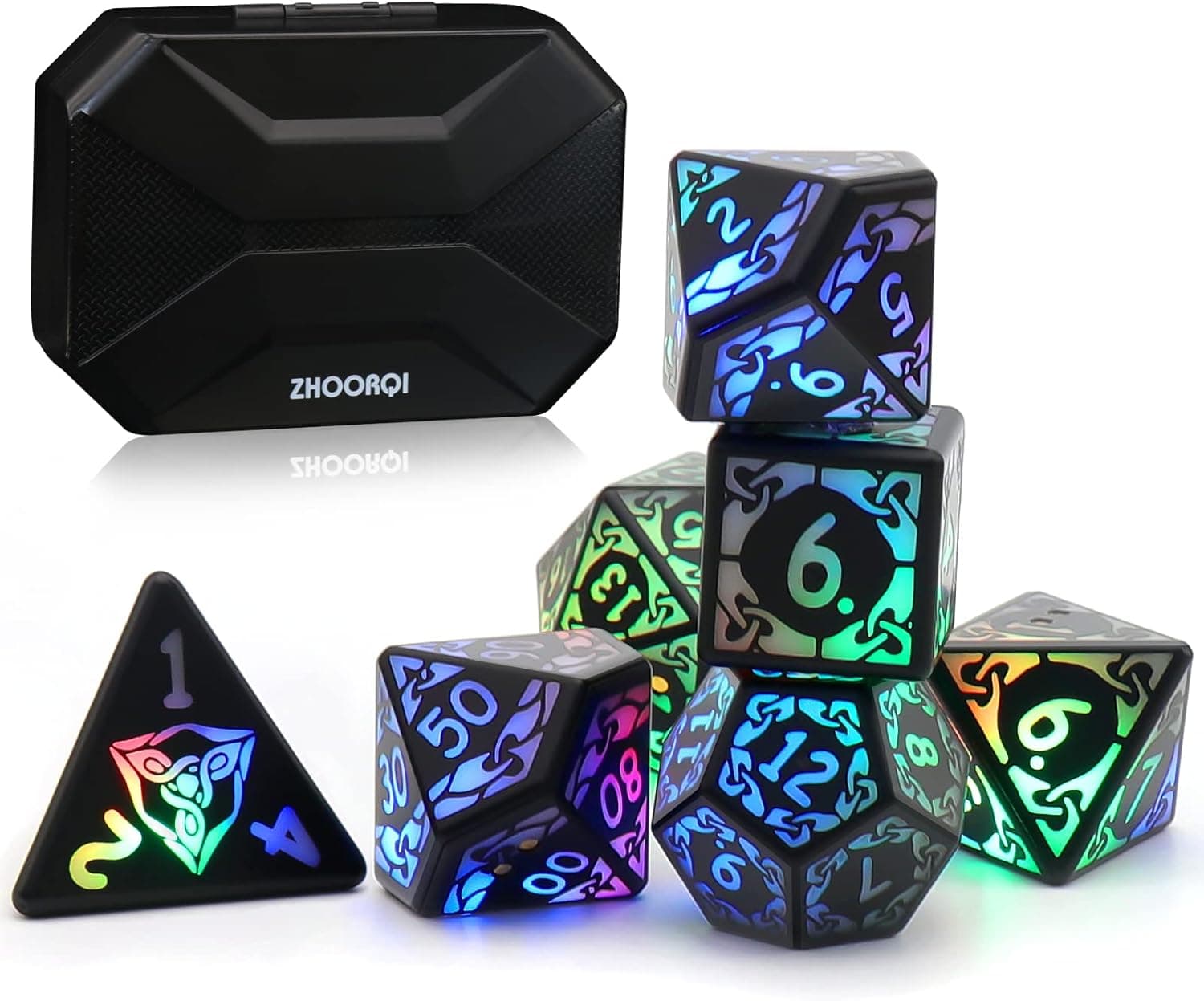 DND Dice Rechargeable with Charging Box, 7 PCS LED Electronic Dices, Dungeons and Dragons Dice Polyhedral Dice Sets for Tabletop Games ZHOORQI D&D Dice MTG Pathfinder Role Playing Game(Light up Dice)