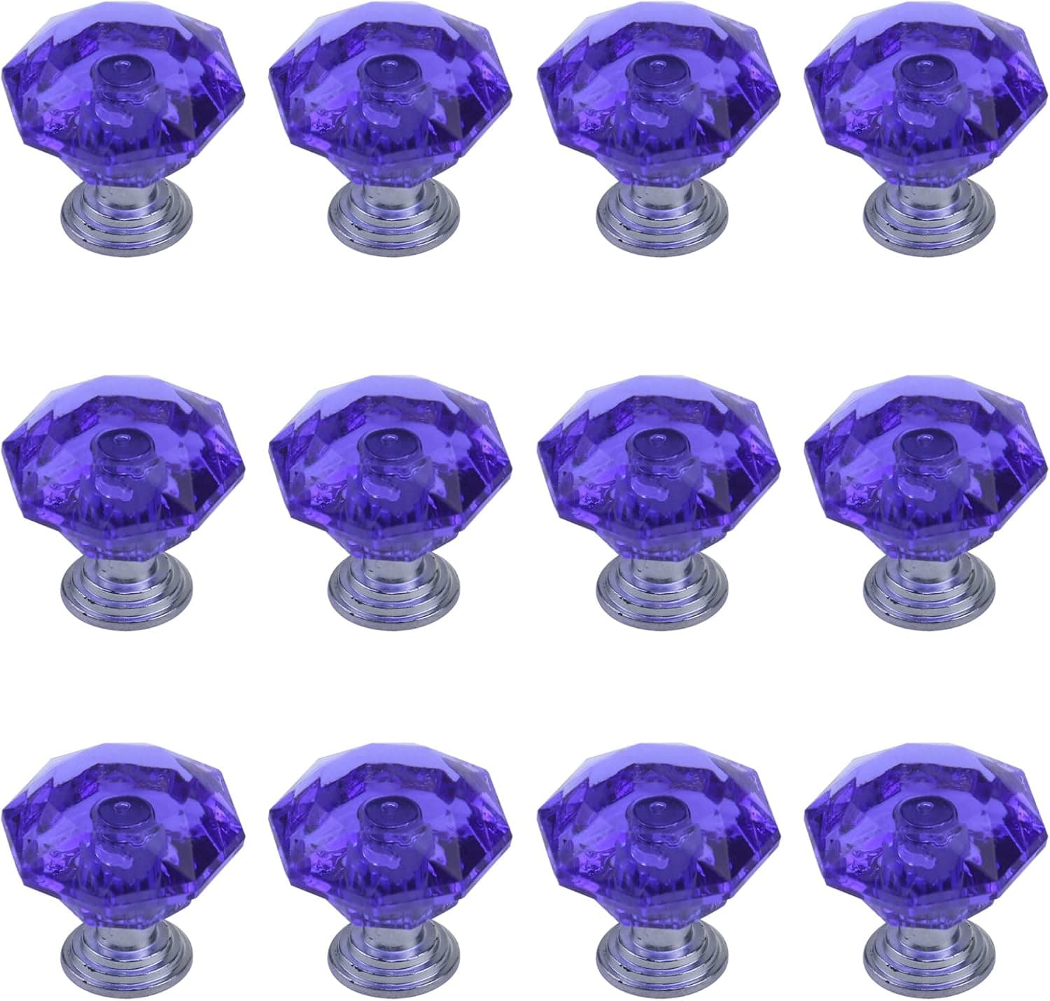 Antrader 12-Pack Purple Diamond Shape Acrylic 25mm Cabinet Pull Handle Drawer Knob for Drawer, Chest, Dresser, Bin, Cupboard with 1 Inch Screws