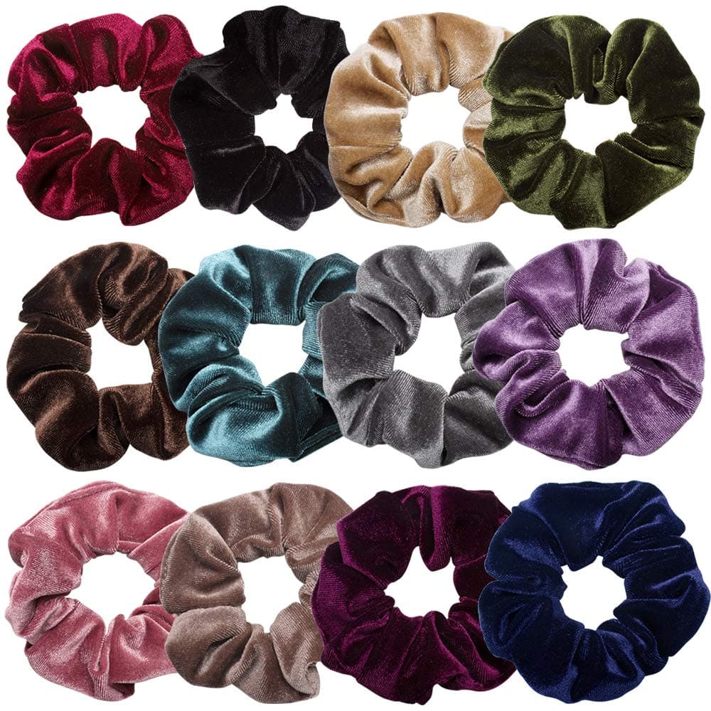 Scrunchies for Hair,12 Pcs Soft Hair Scrunchy Bobbles Elastic Hair Bands Ties Donut Hair Accessories for Women Ponytail Holder Velvet Vintage Scrunchies (Dark Color Series,12 Colors)
