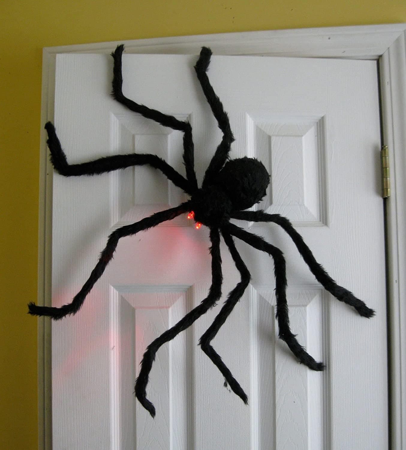 Halloween Spider with Light Up Eyes (LED Lights) Decorations 4 Ft Hairy Spider Prop with Giant LED Red Eyes for Best Indoor/Outdoor/Golf Cart/Wall Halloween Decor