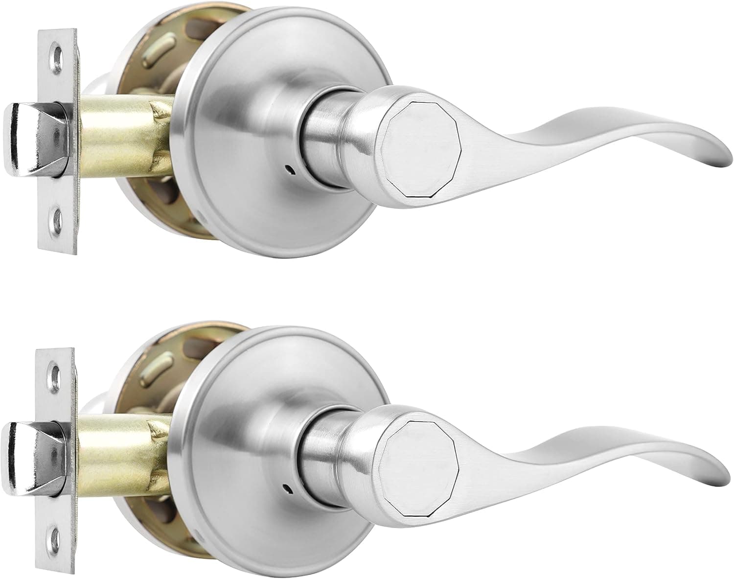 Satin Nickel Finish Door Hardware Passage Wave Door Lock, Left/Right Hand Reversible, Passage Door Handles for Hall/Closet/Corridor 2 Pack