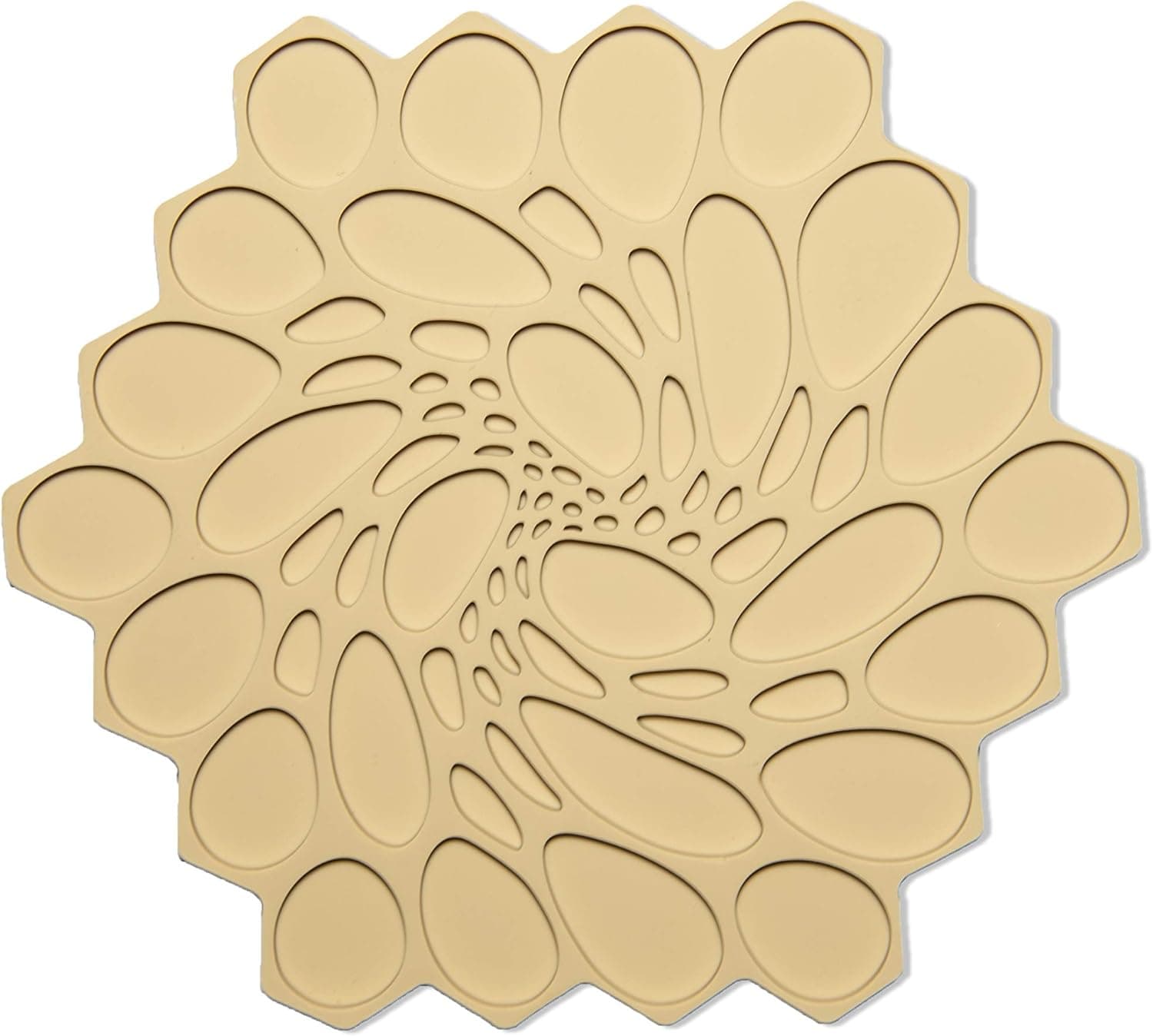 Modern Twist Trivet, 100% Food-Grade Silicone, Up to 675 Degree F Potholder, Single Hot Pad for Tabletop or Countertop, Waterproof, Honey